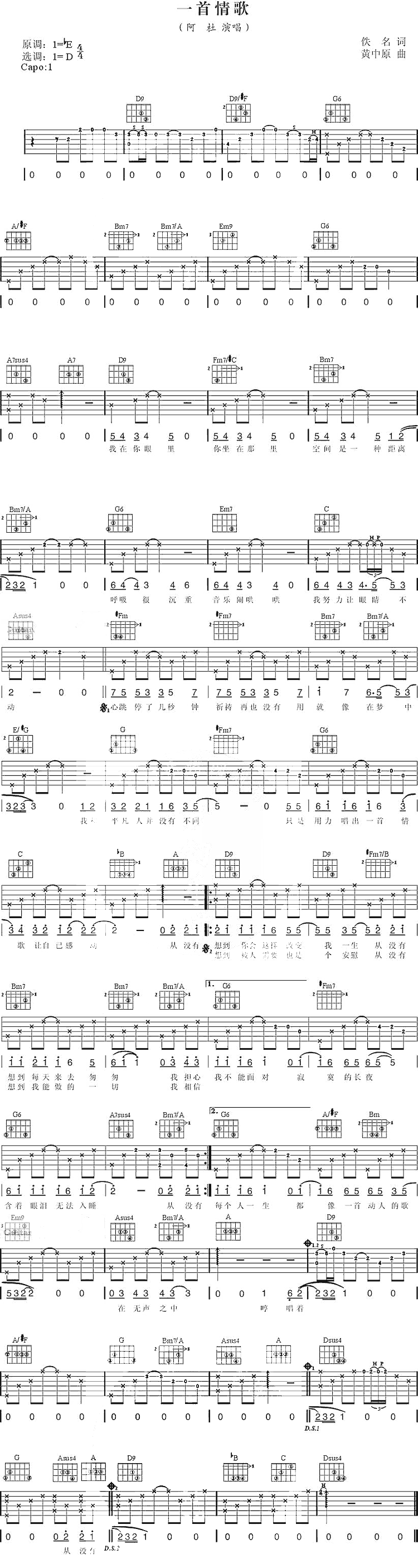 一首情歌吉他谱(图片谱)_阿杜_一首情歌.gif