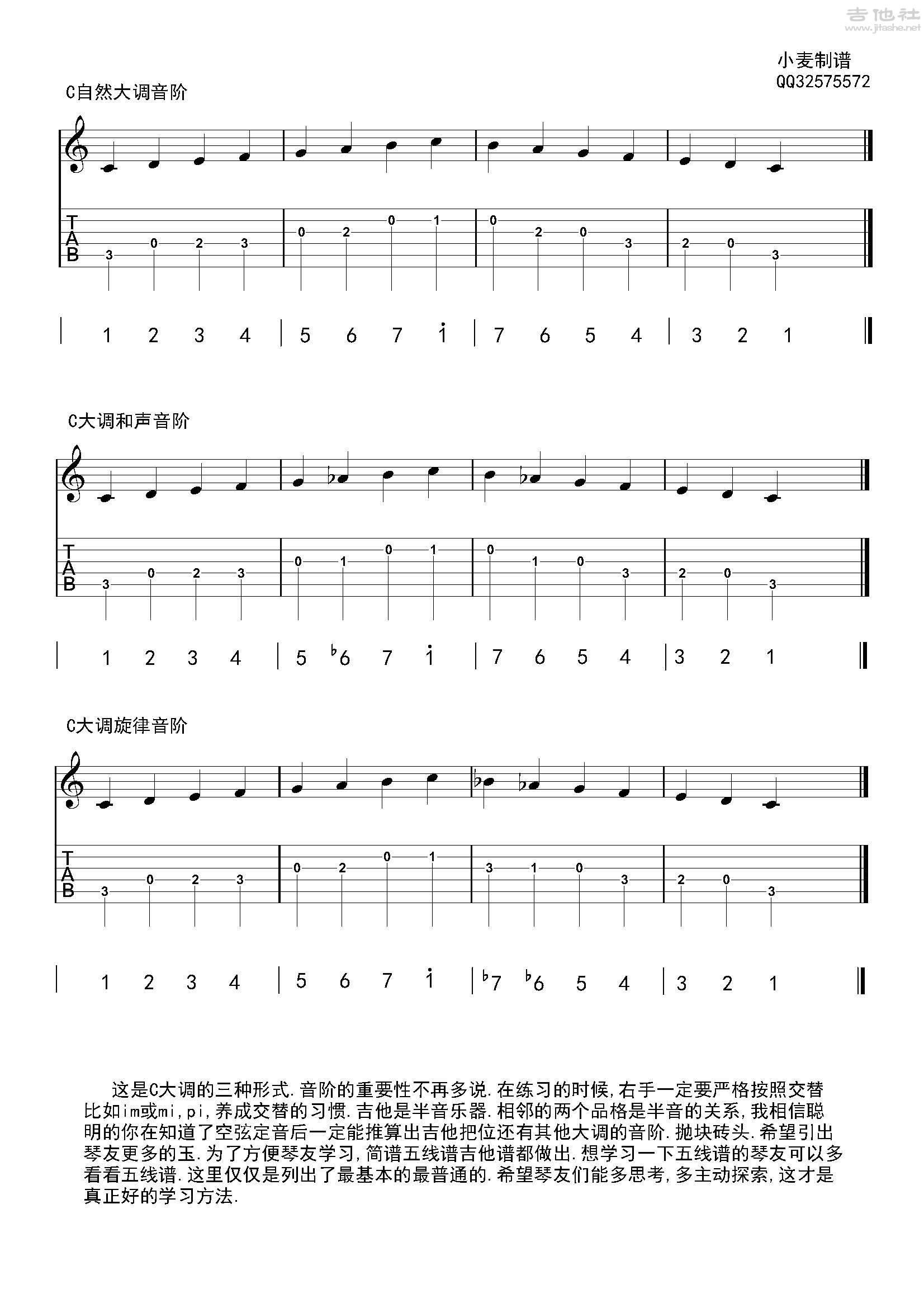 c大调音阶练习吉他谱(图片谱,音阶练习)_练习