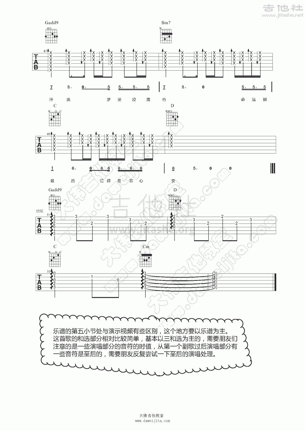 勿忘心安吉他谱(图片谱,弹唱,大伟吉他,教程)_张杰(jason zhang)_www.