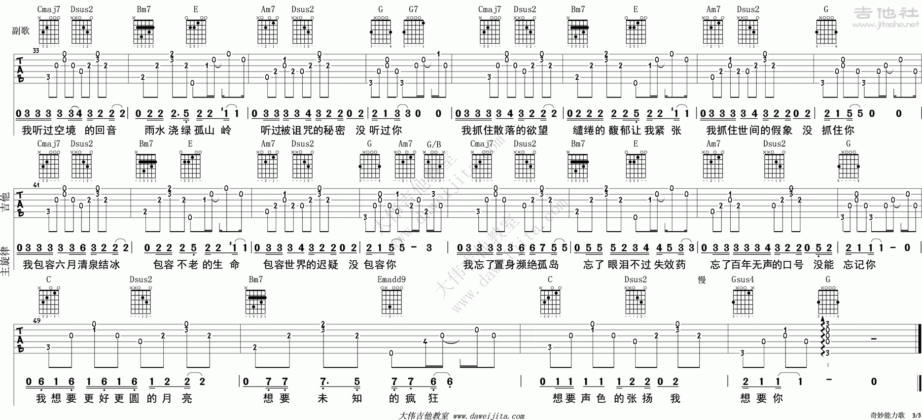 奇妙能力歌吉他谱(图片谱,大伟吉他,弹唱,教学)_陈粒_tab_chenli_qimi