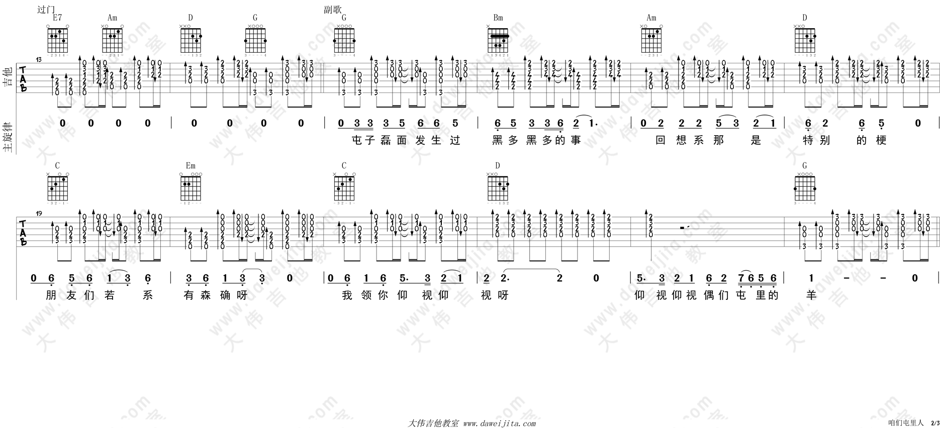 咱们屯里人吉他谱(图片谱,弹唱,大伟吉他)_罗凯楠_luokainan_zanmen