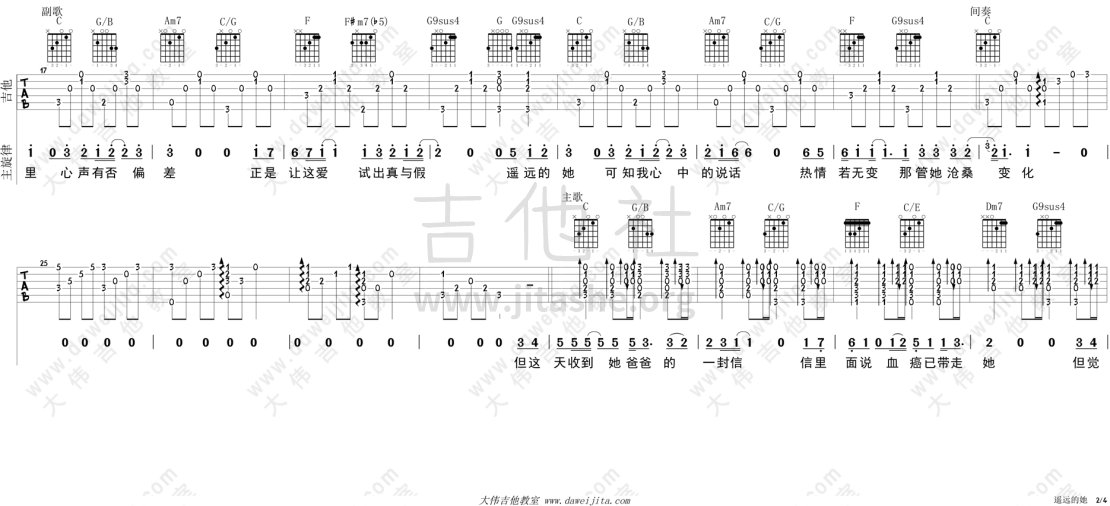 遥远的她吉他谱(图片谱,弹唱,大伟吉他)_陈奕迅(eason chan)_tab_chen