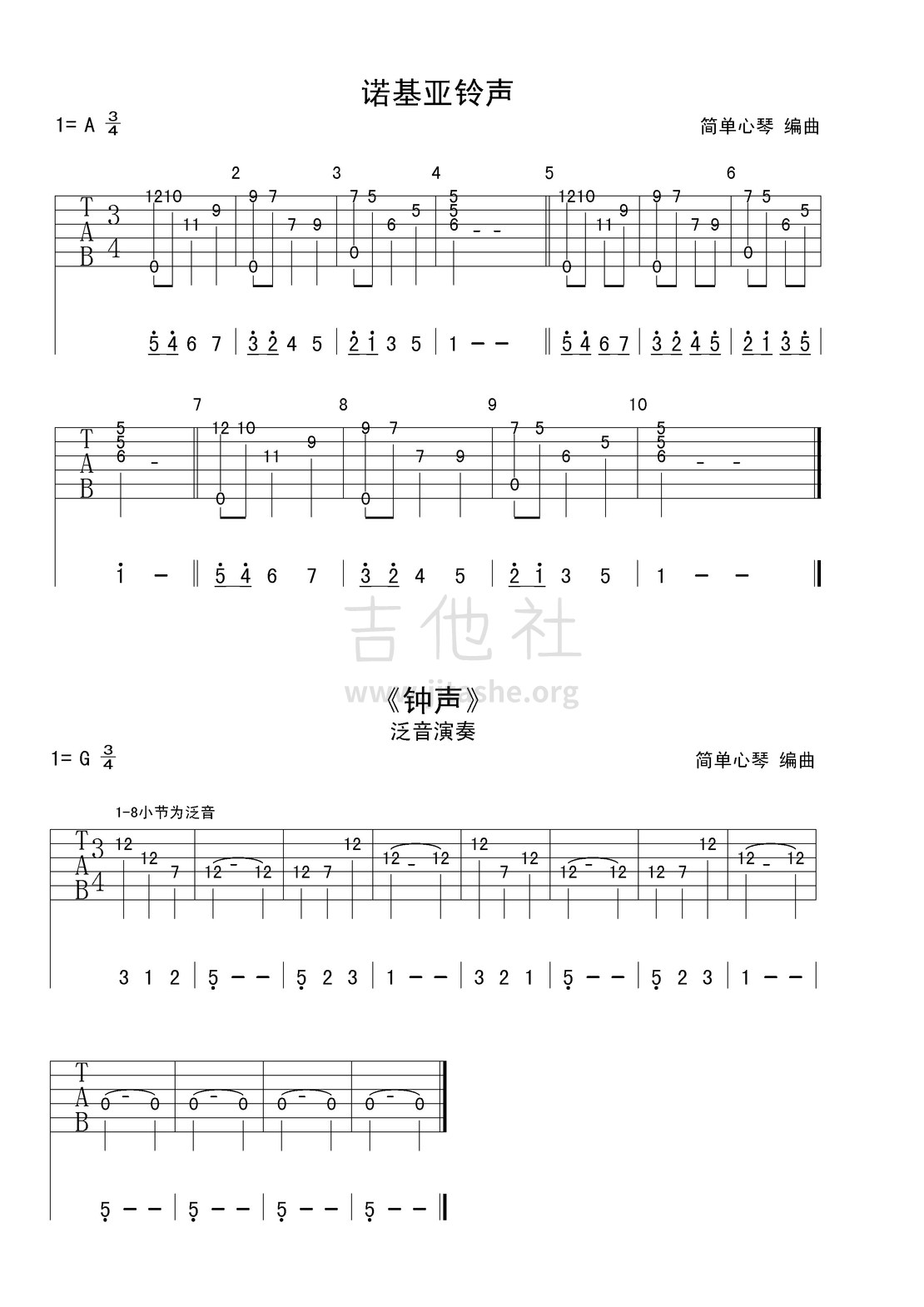 诺基亚铃声和钟声吉他谱(图片谱)_luciani & simone(西班牙咖啡店吉他