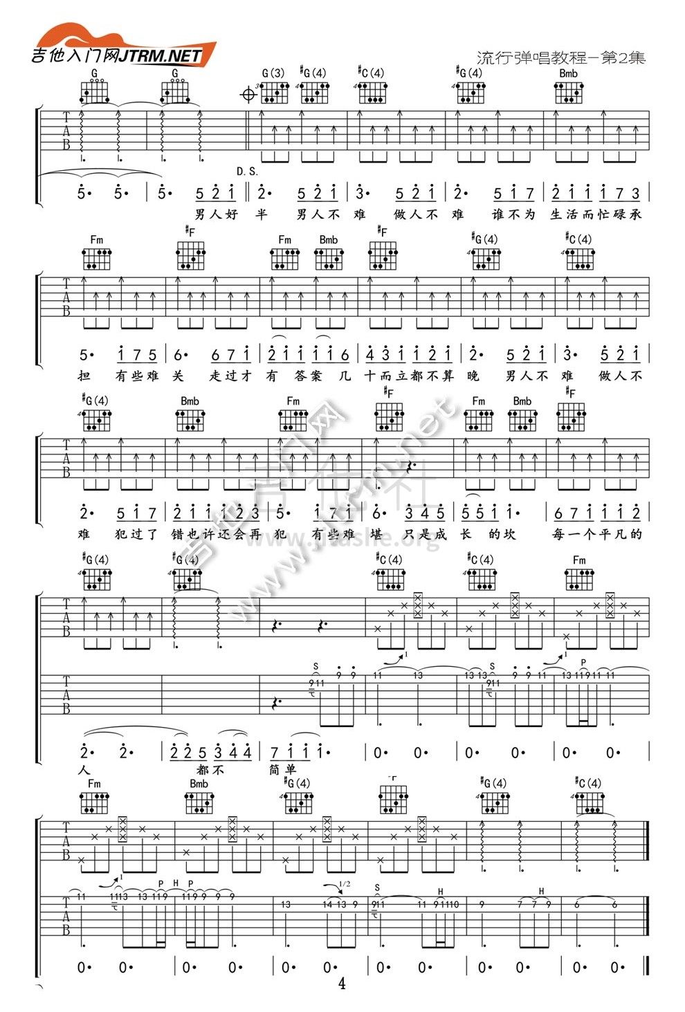 男人好难吉他谱(图片谱)_沙宝亮
