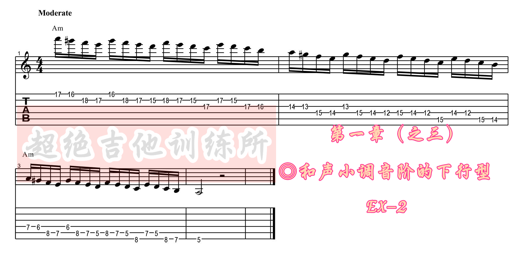 【新古典金属吉他】 第一章(之三):和声小调音阶的下行型