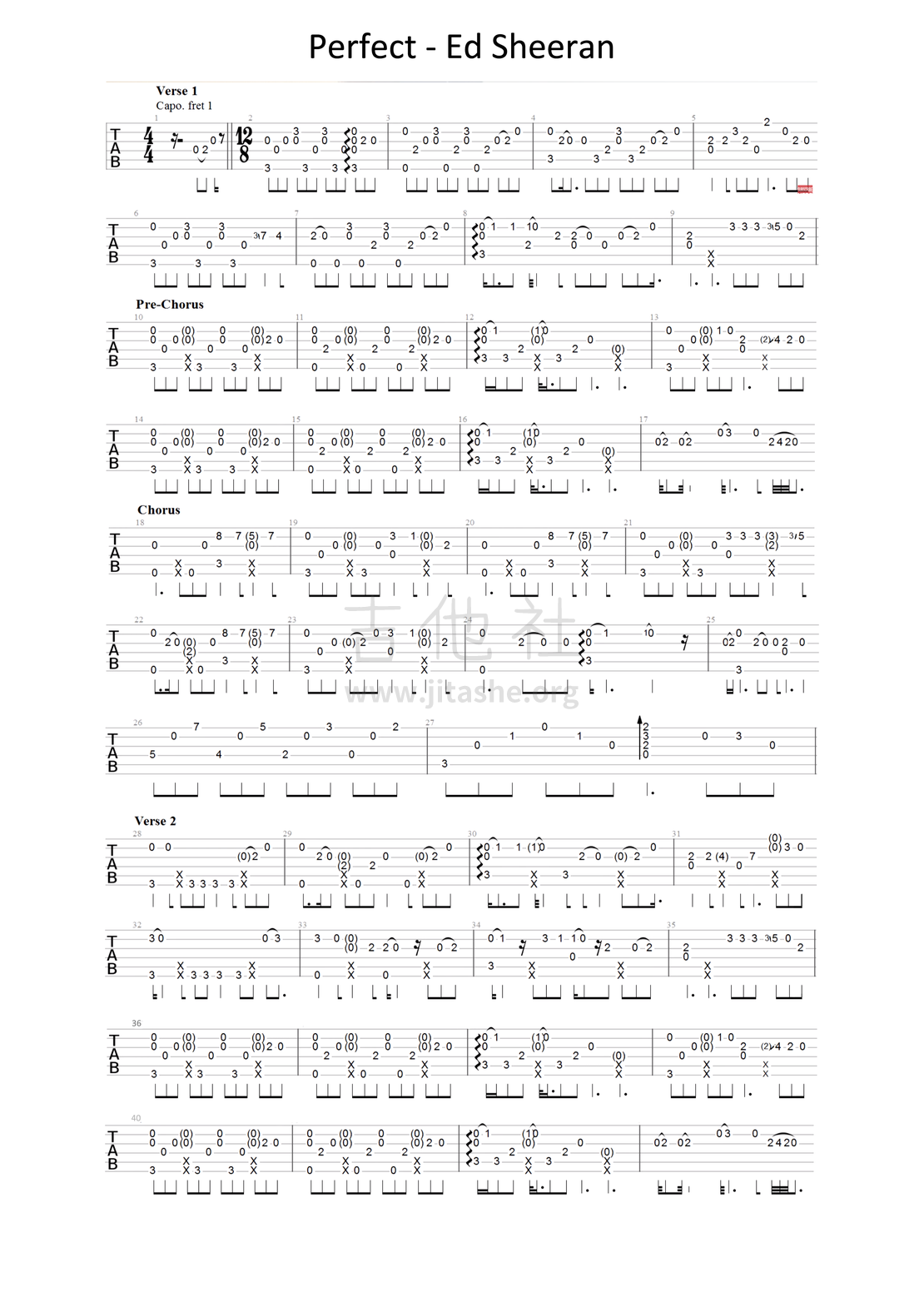Perfect吉他谱(图片谱,指弹,简单版)_Ed Sheeran(艾德·希兰 \/ 红发艾德)