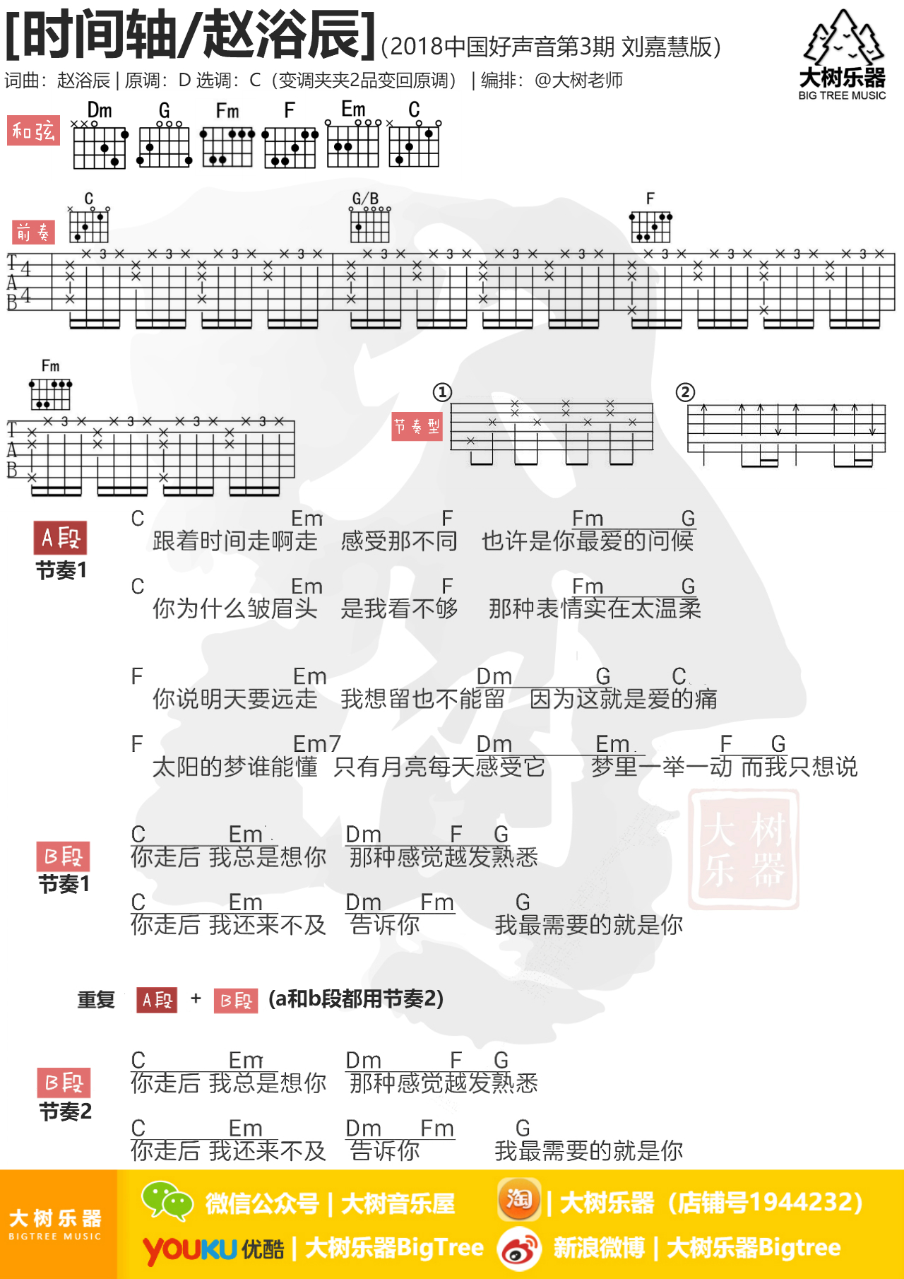 时间轴(刘佳慧版-大树乐器-大树音乐)吉他谱(图片谱,弹唱,和弦谱,中国