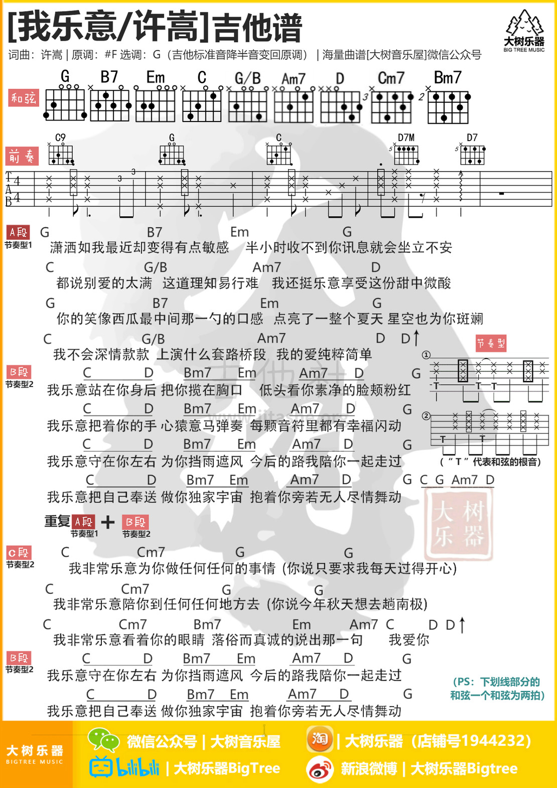 我乐意吉他谱(图片谱,弹唱,大树乐器,大树音乐屋)_许嵩(vae)_模板