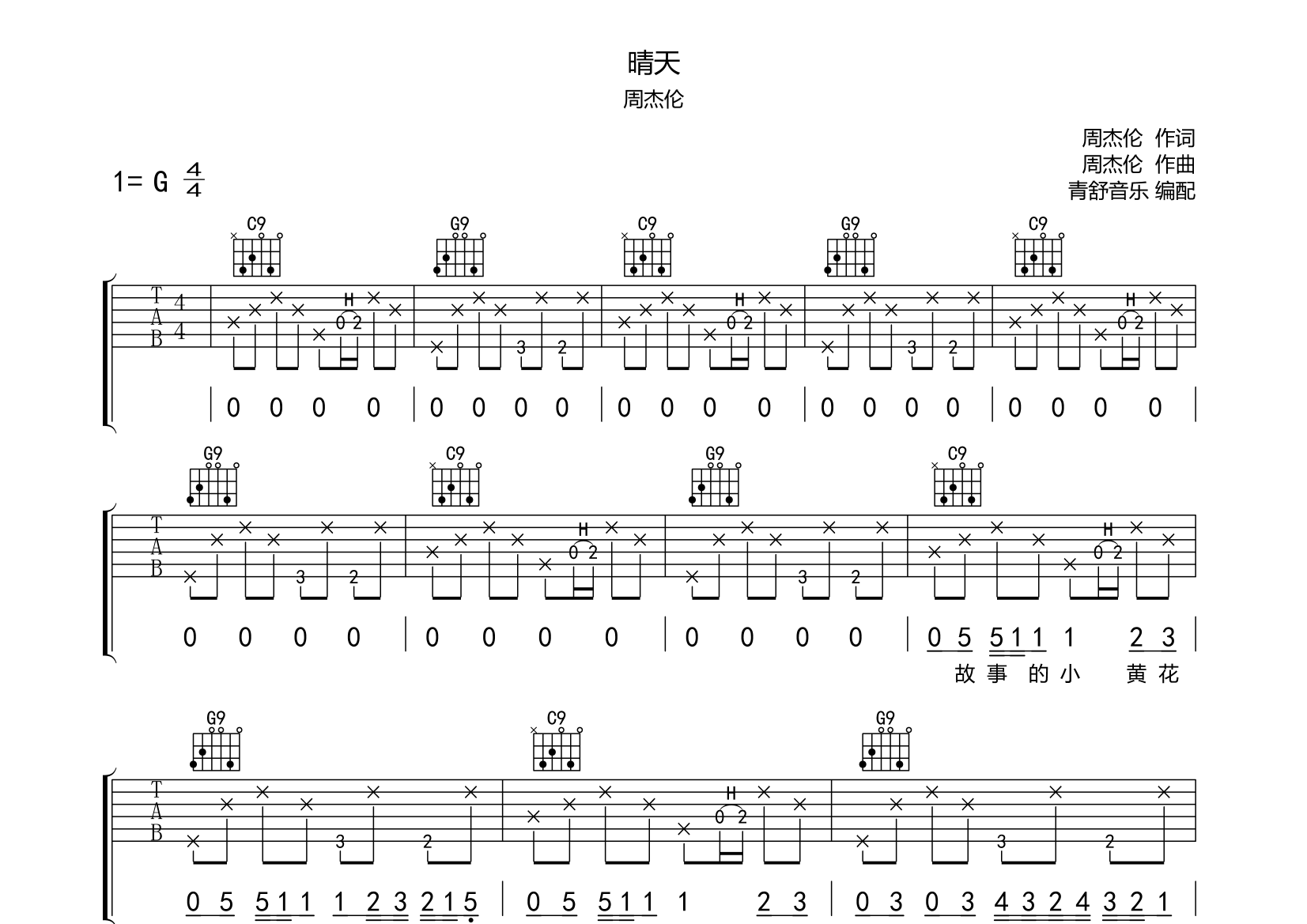 难易度:歌曲:晴天专辑:叶惠美艺人:周杰伦(乐谱:2787粉丝:798)弹唱