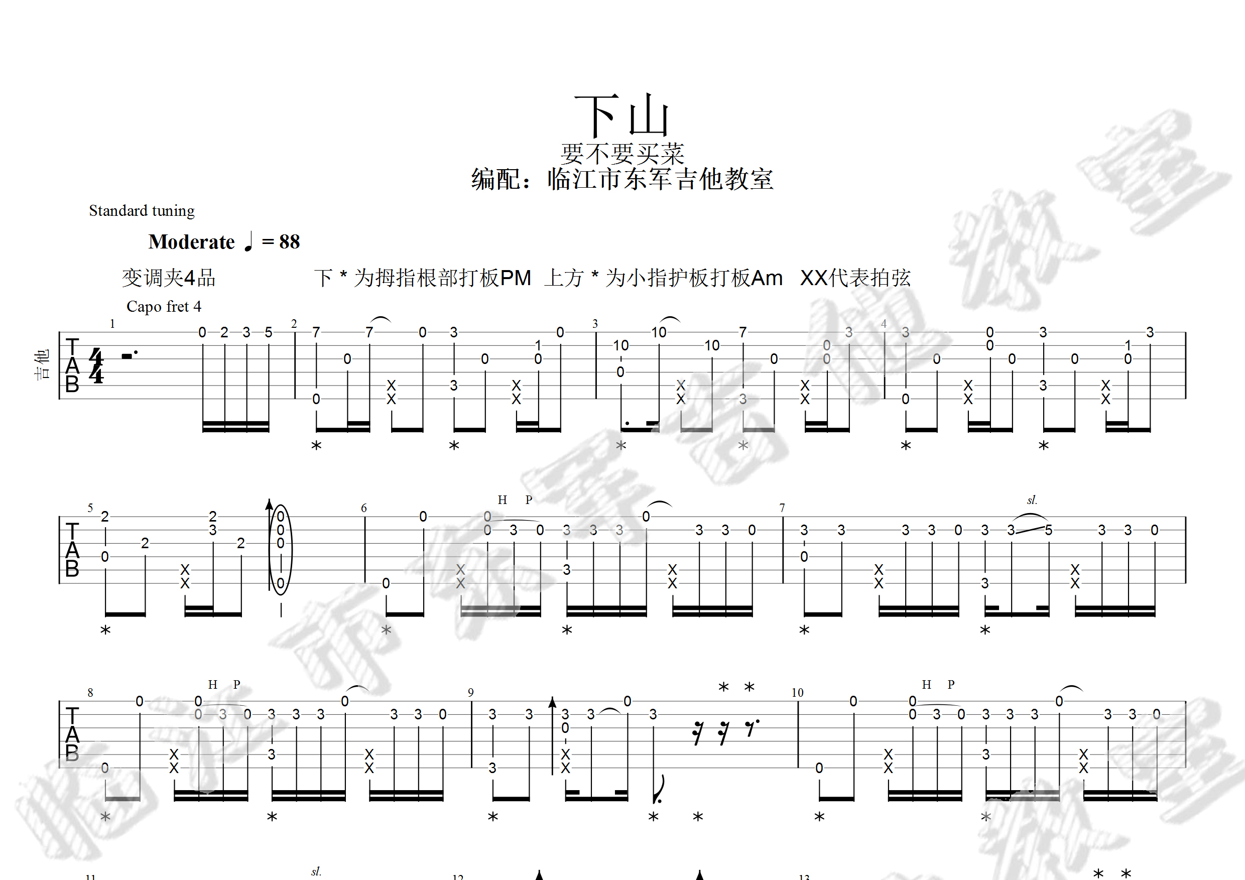 下山 指弹吉他谱(图片谱)_要不要买菜