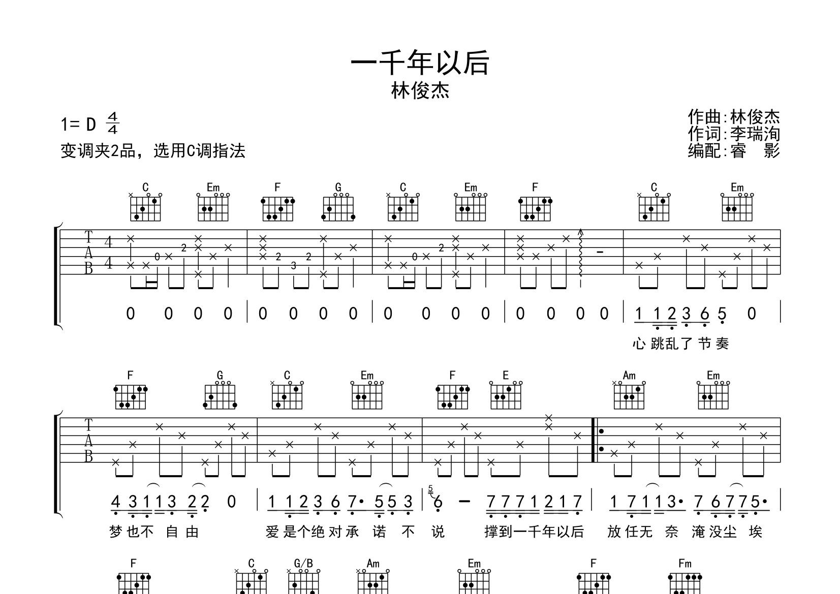 一千年以后吉他谱(图片谱)_林俊杰(jj)