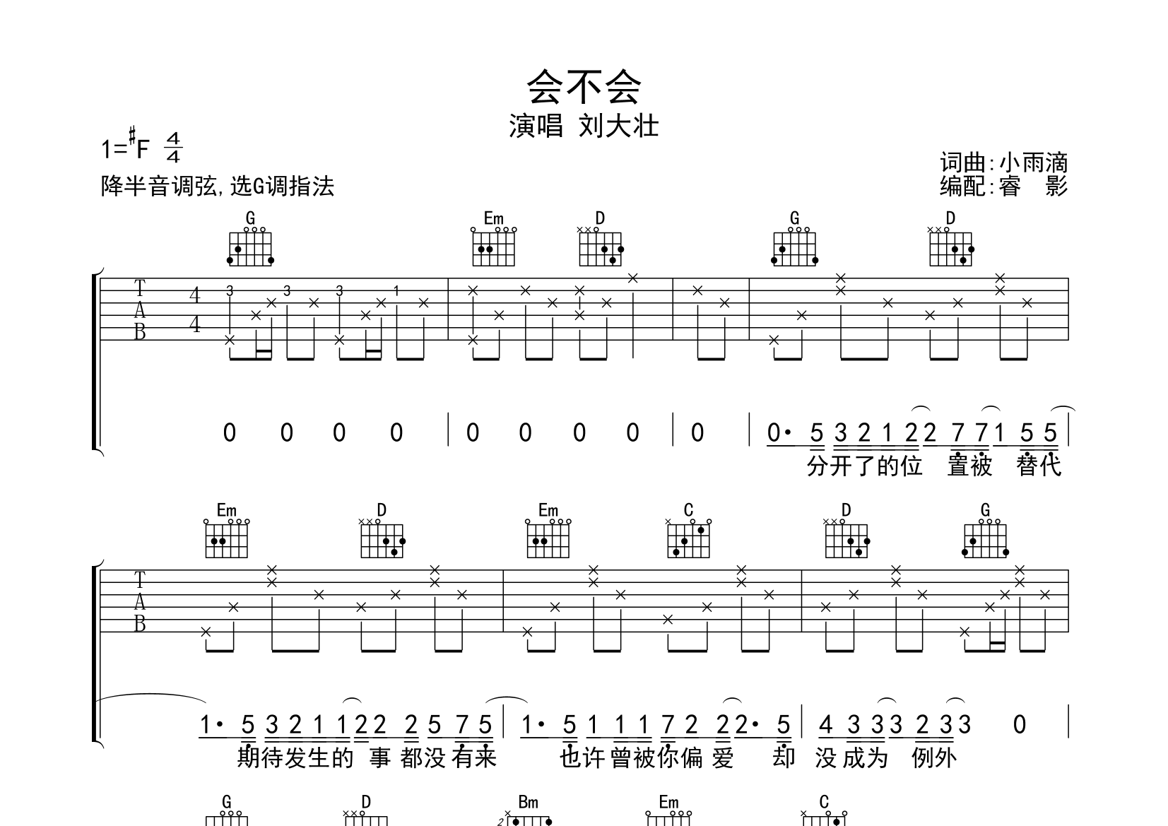 会不会吉他谱(图片谱)_刘大壮 - 吉他社