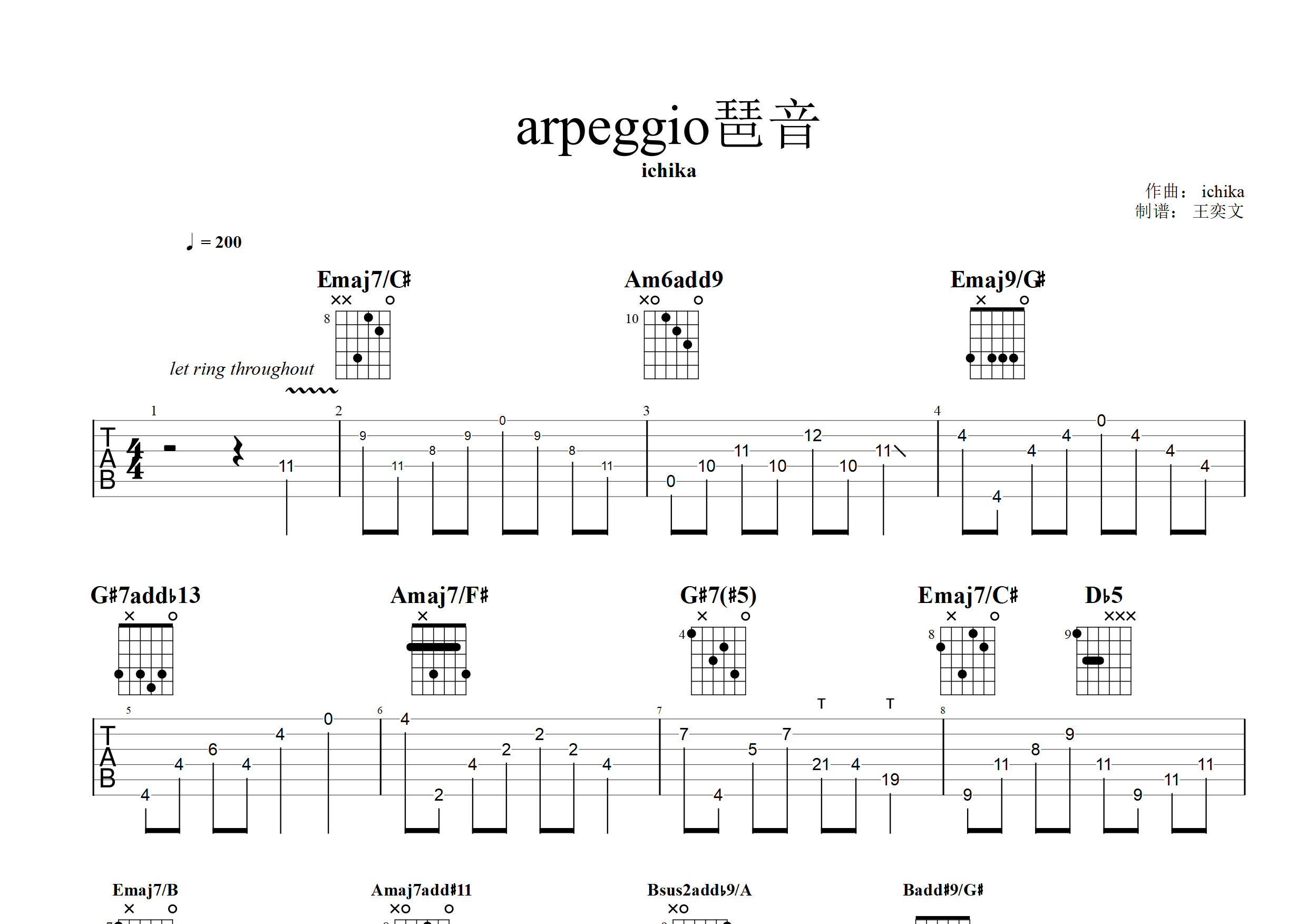 arpeggio琶音吉他谱(图片谱)_ichika nito