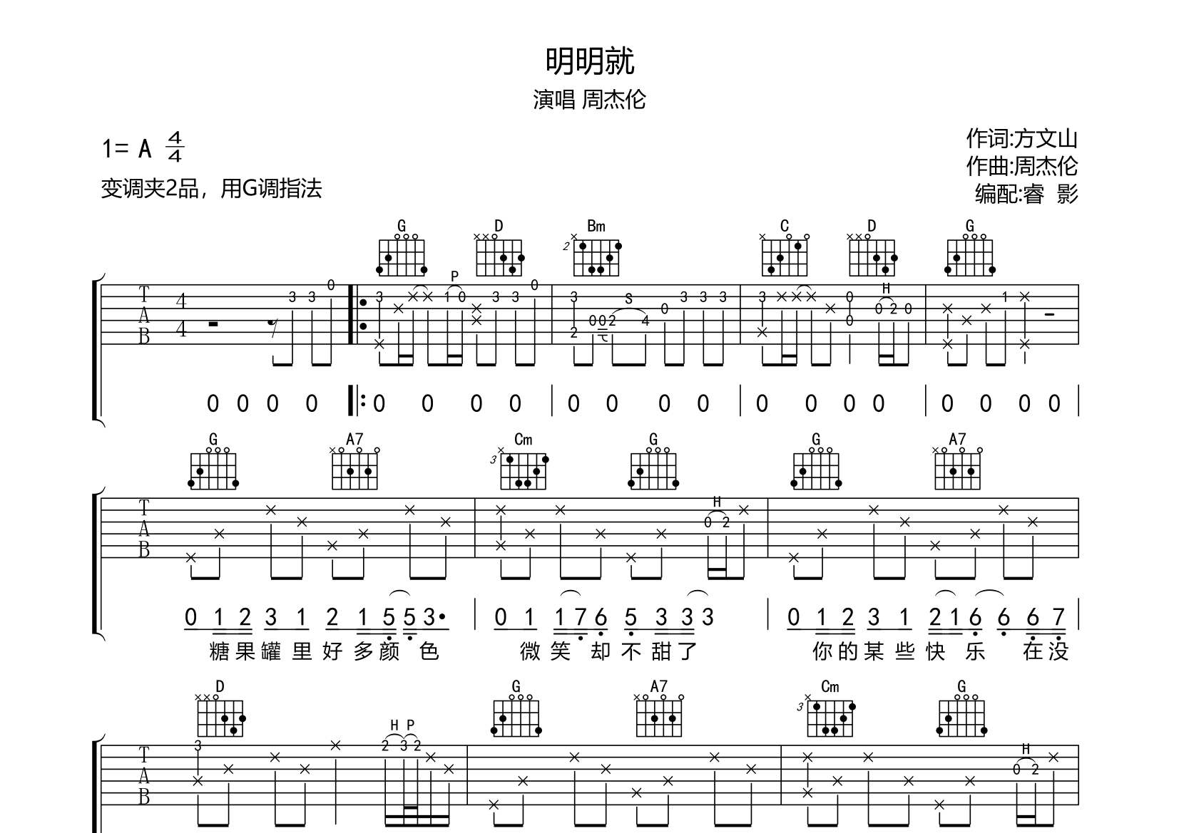 明明就吉他谱(图片谱)_周杰伦(jay chou 吉他社