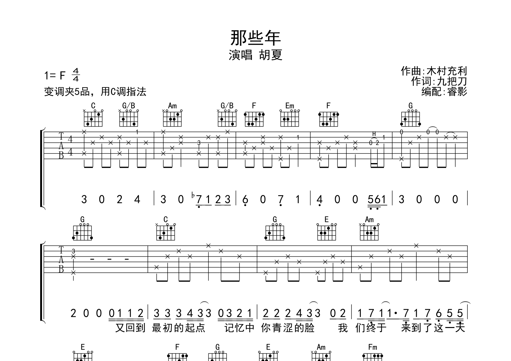 那些年吉他谱(图片谱)_胡夏