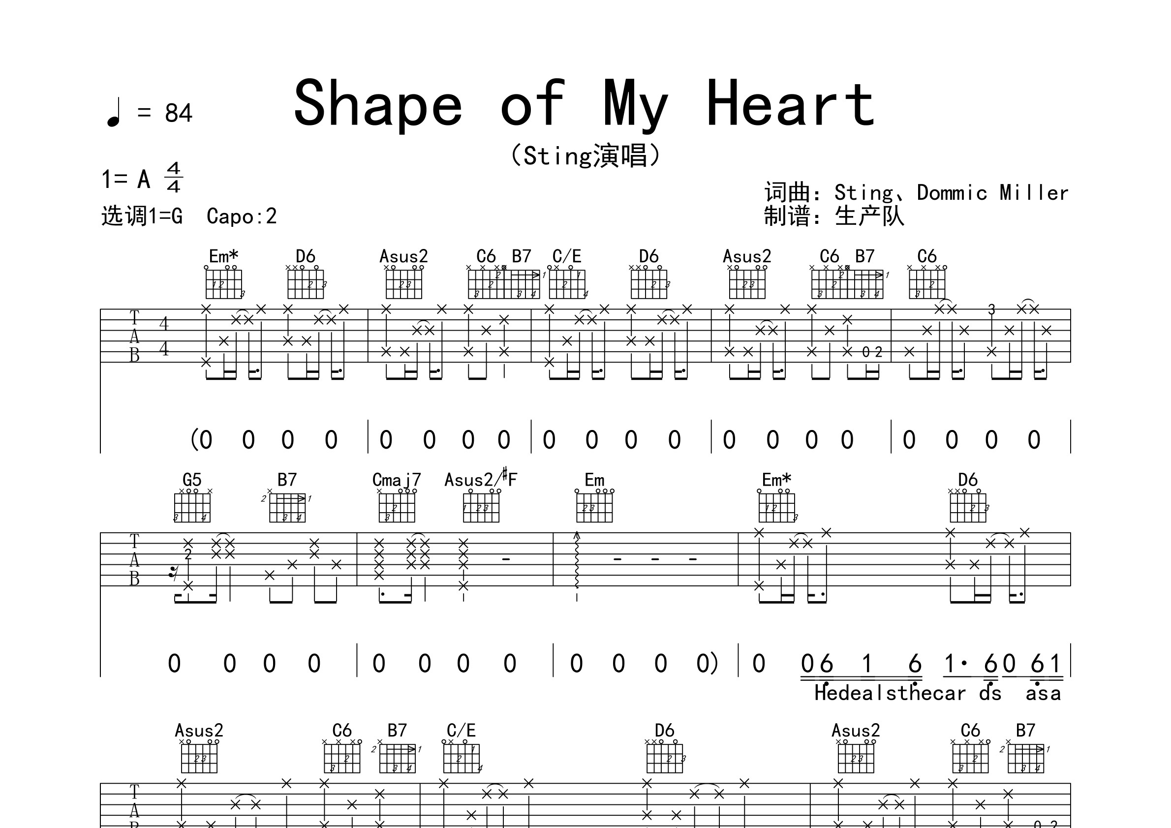 shapeofmyheart原版吉他谱欧美金曲