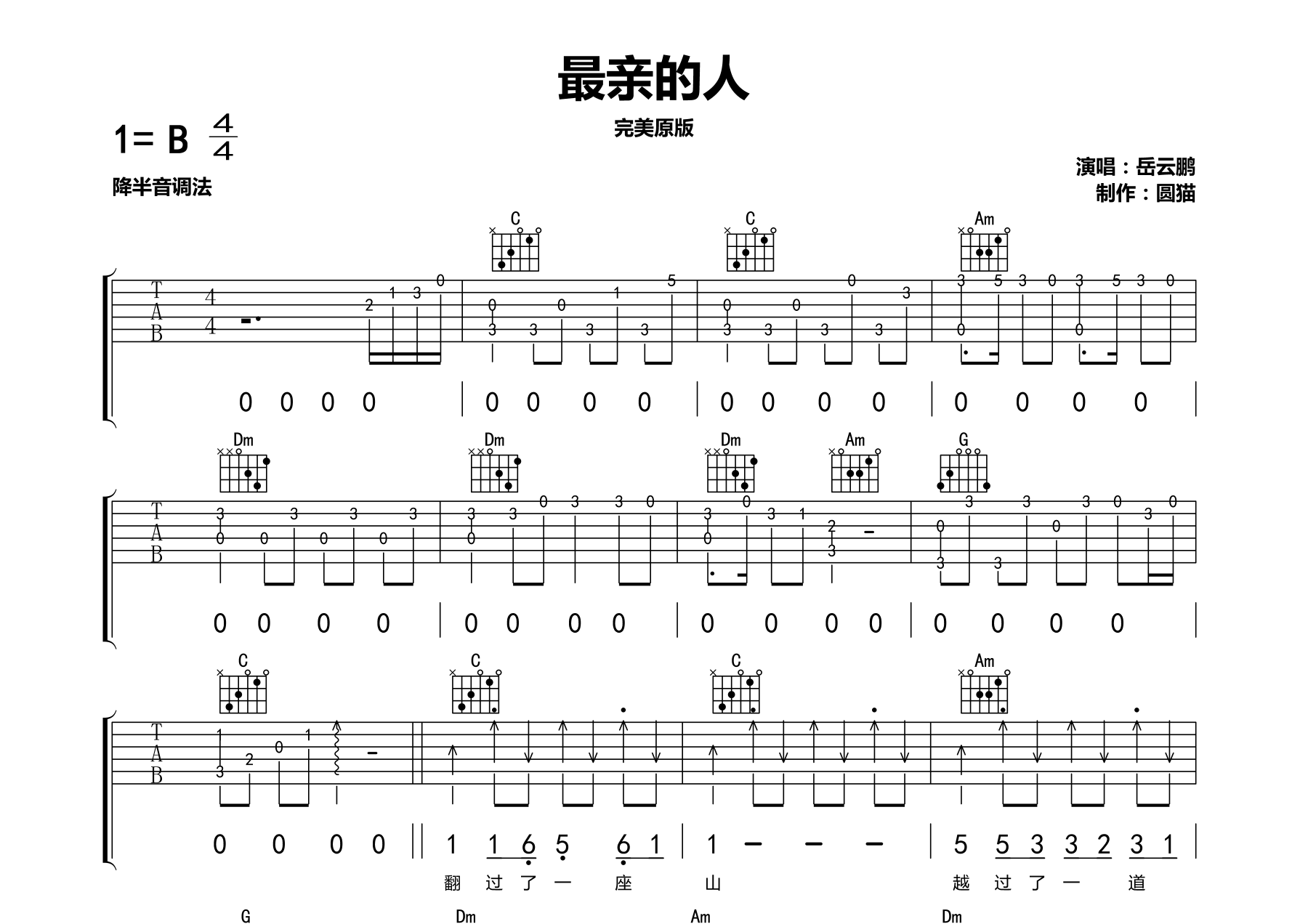 最亲的人(精细原版-2021春晚岳云鹏现场版)吉他谱(谱