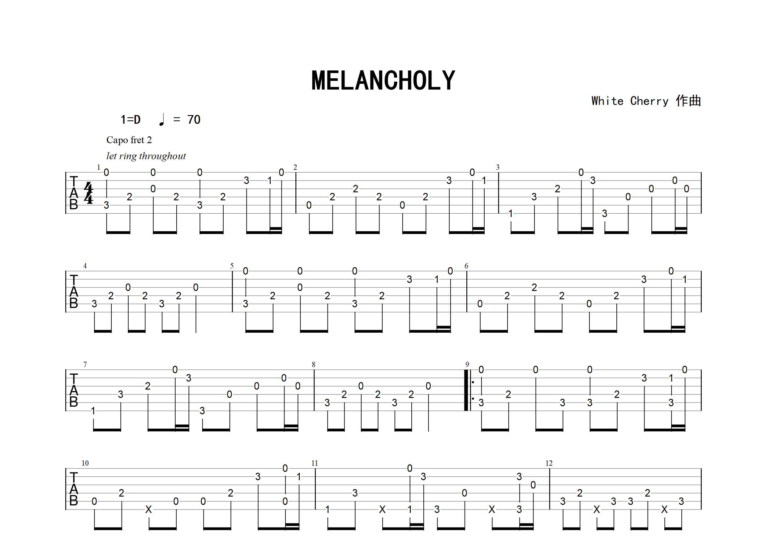 melancholy(指弹谱)吉他谱(图片谱,独奏,指弹,改编版)