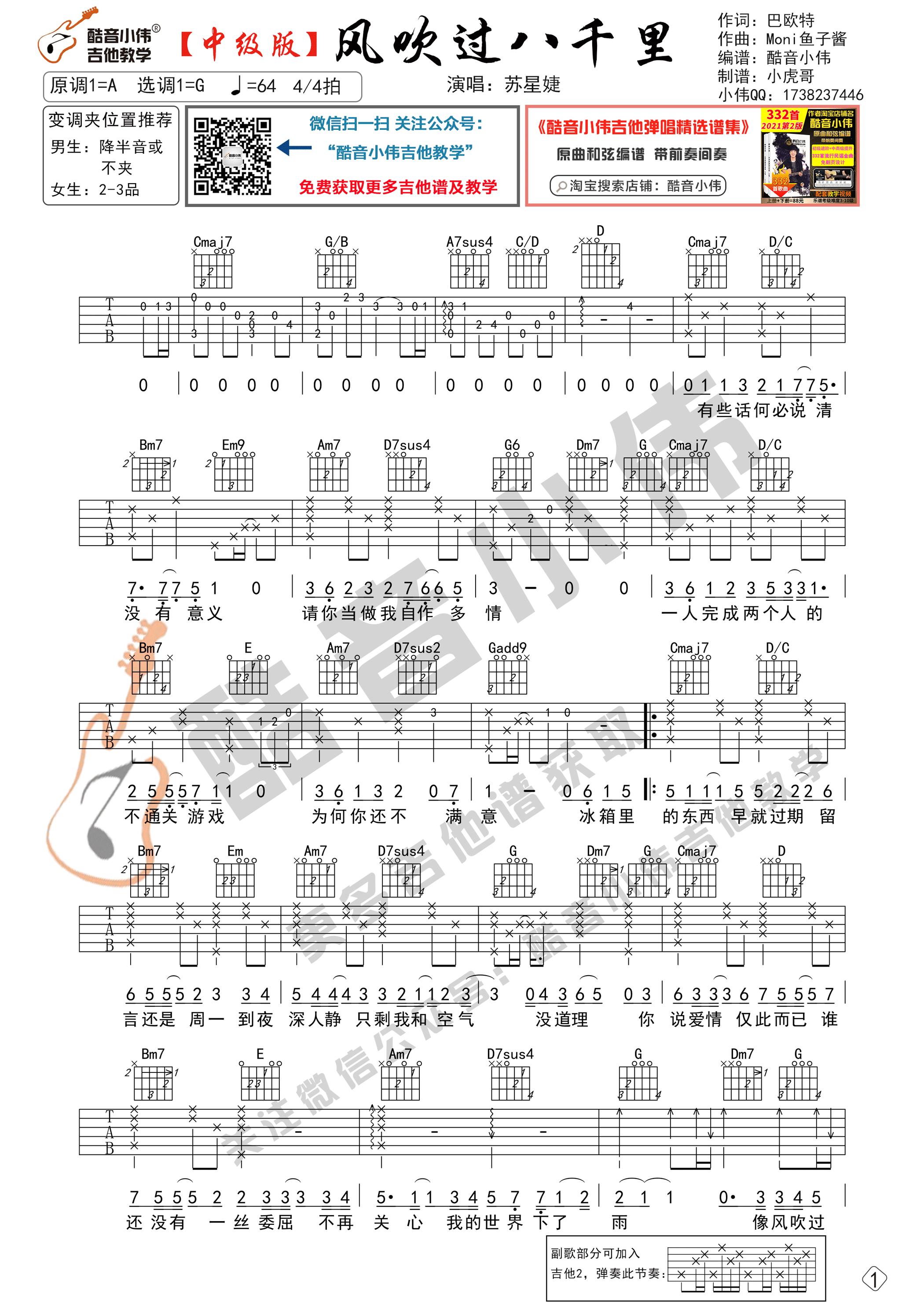 风吹过八千里中级版带教学酷音小伟吉他教学