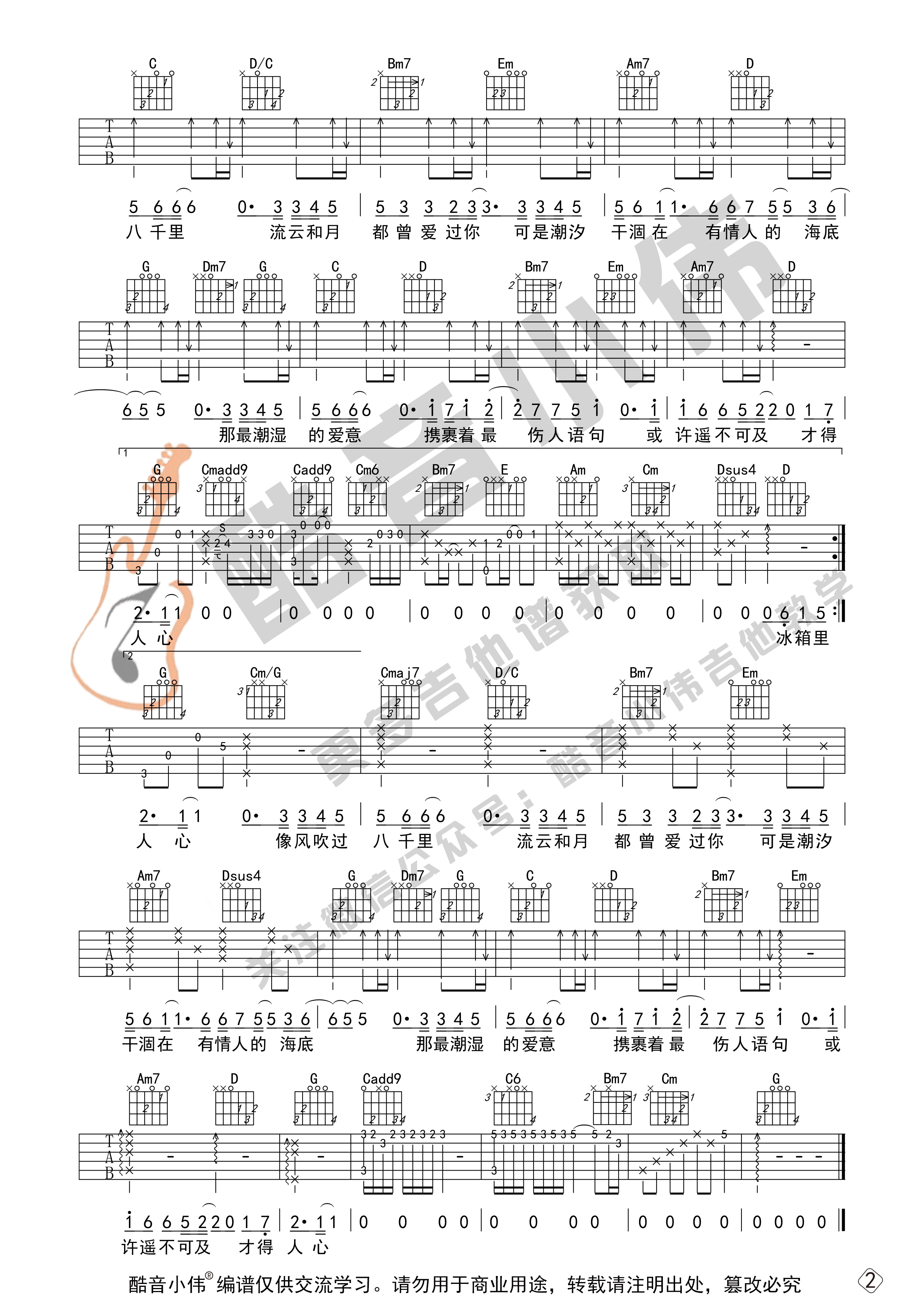 风吹过八千里中级版带教学酷音小伟吉他教学