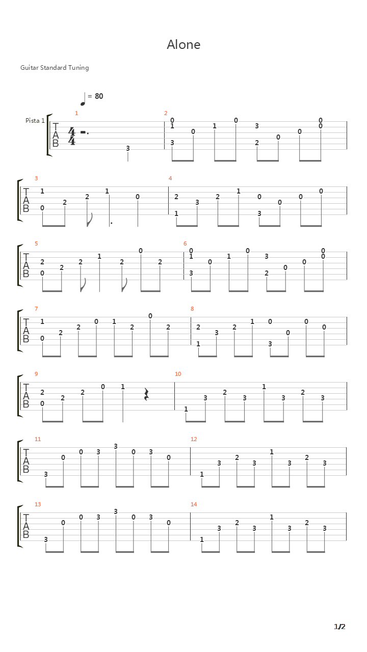 火影忍者 - alone(孤独)吉他谱