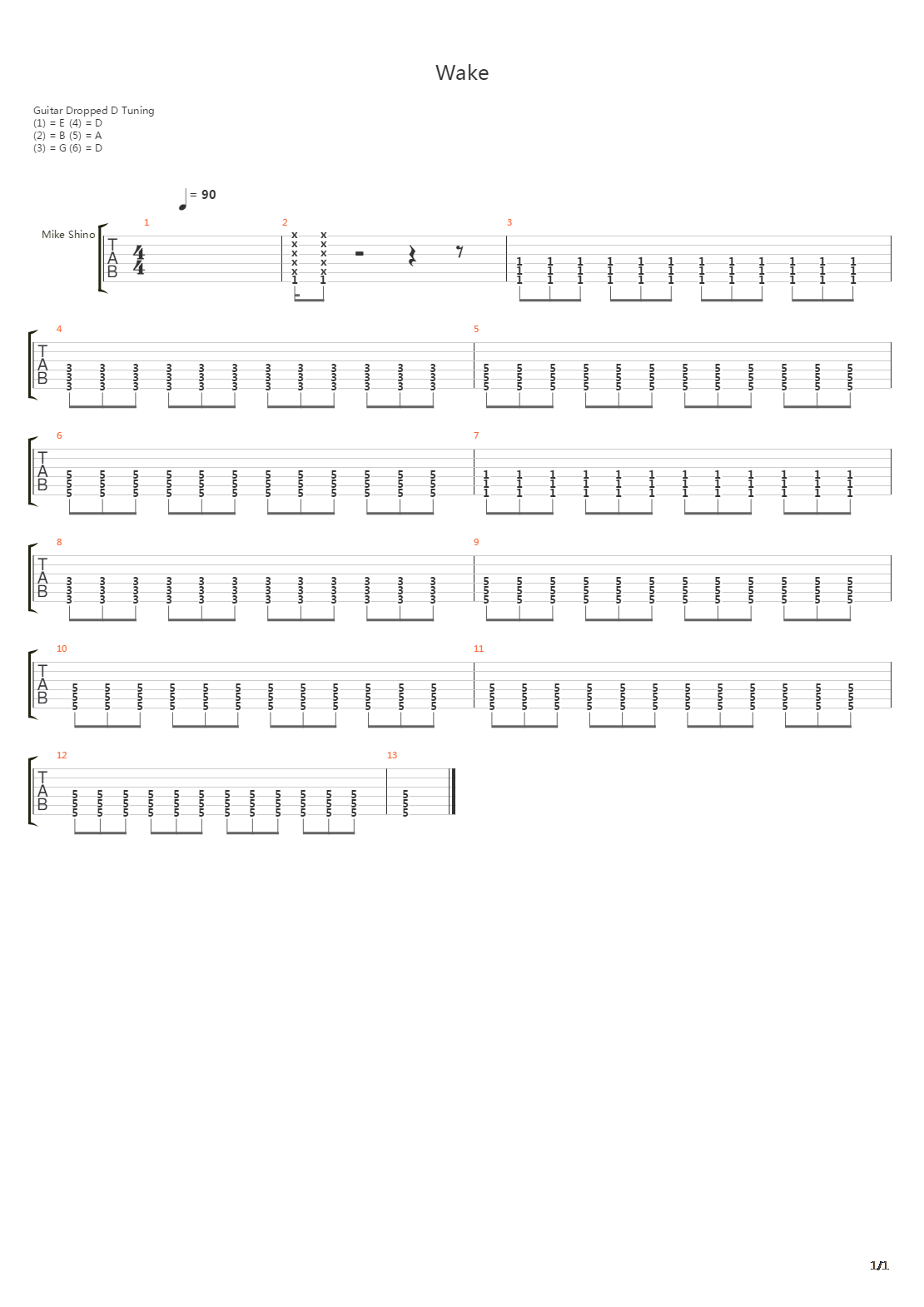 wake吉他谱