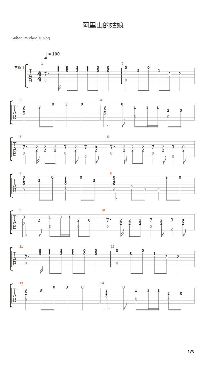 阿里山的姑娘吉他谱