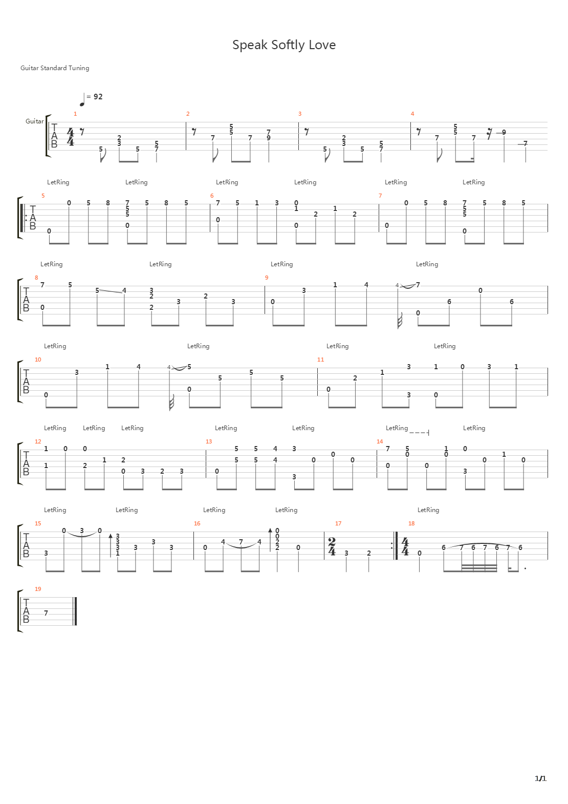 教父 speak softly love吉他谱