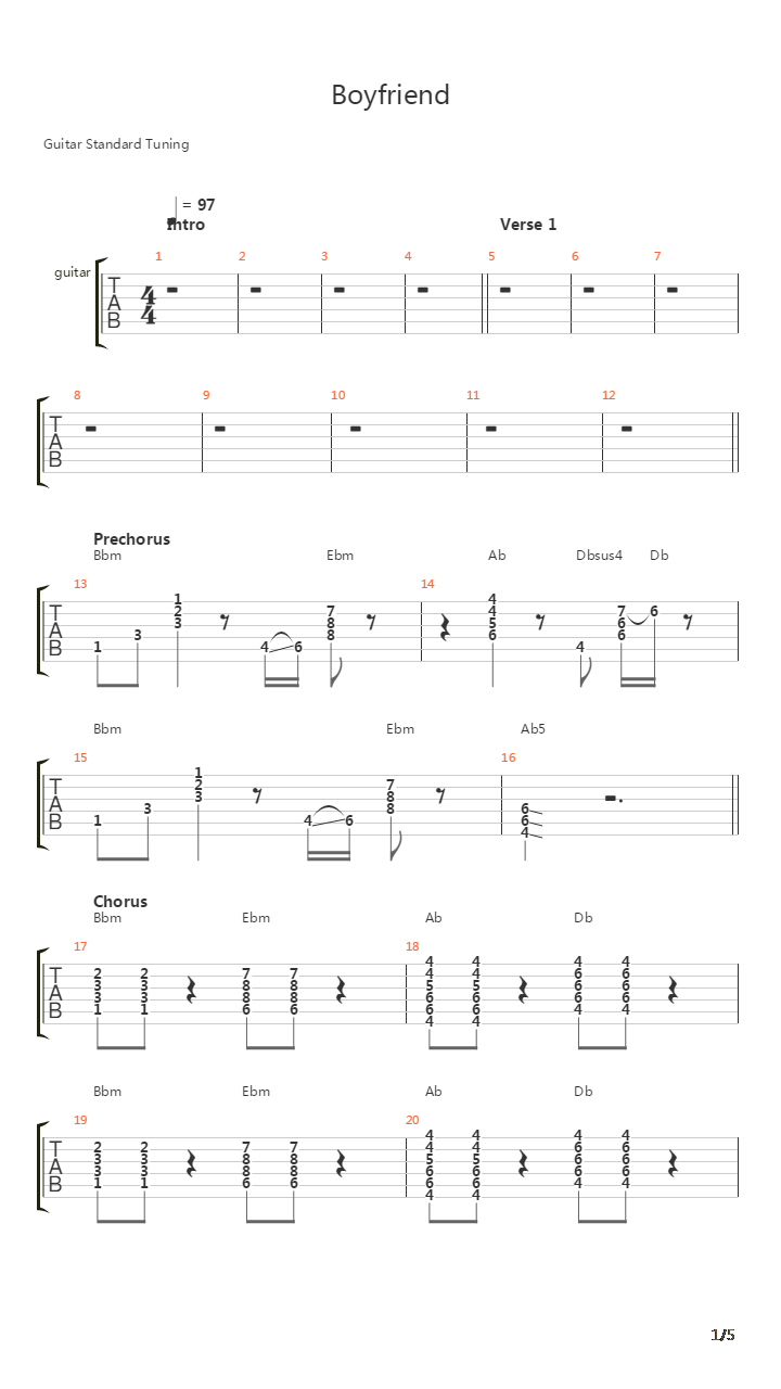 boyfriend吉他谱