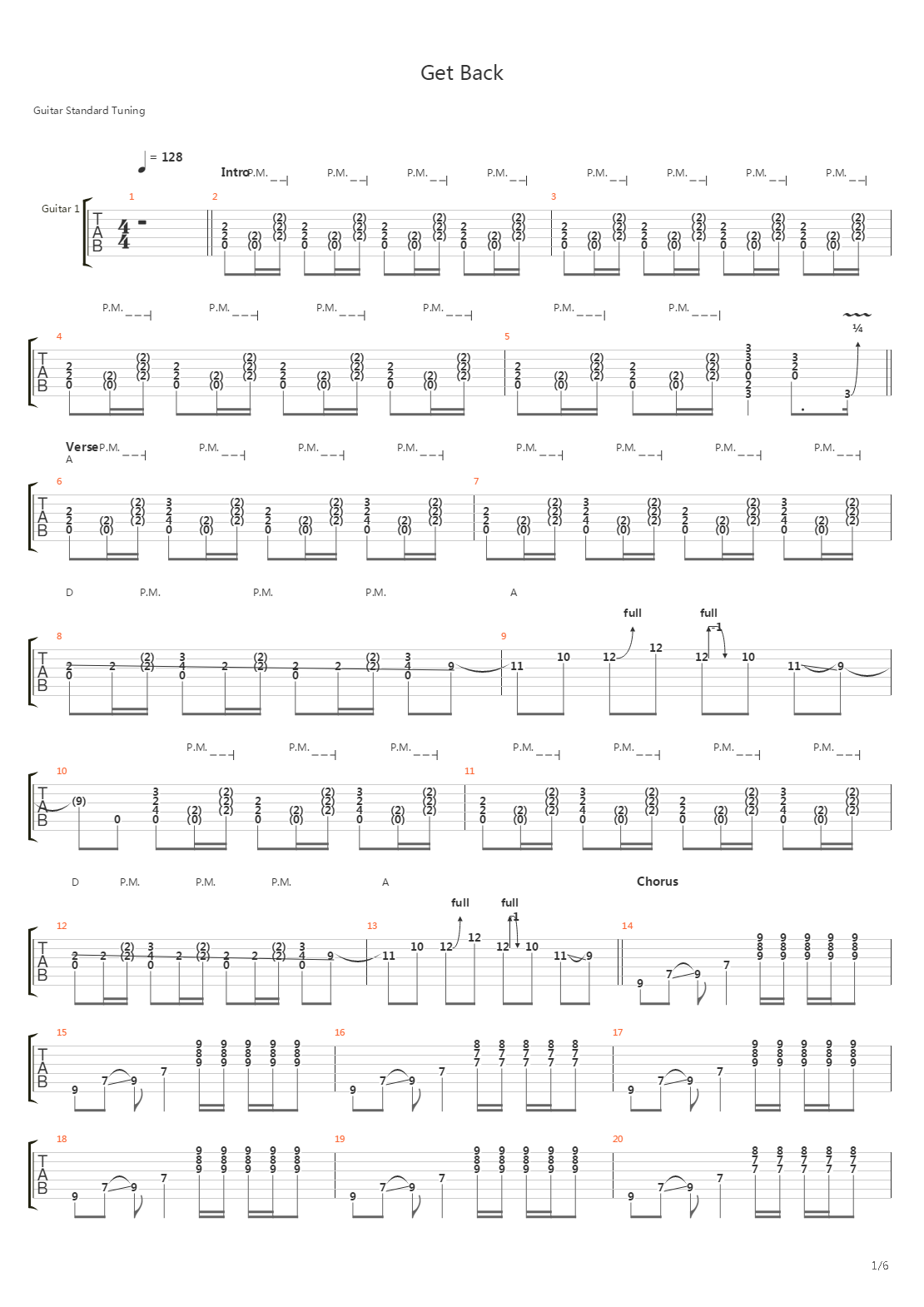 get back吉他谱