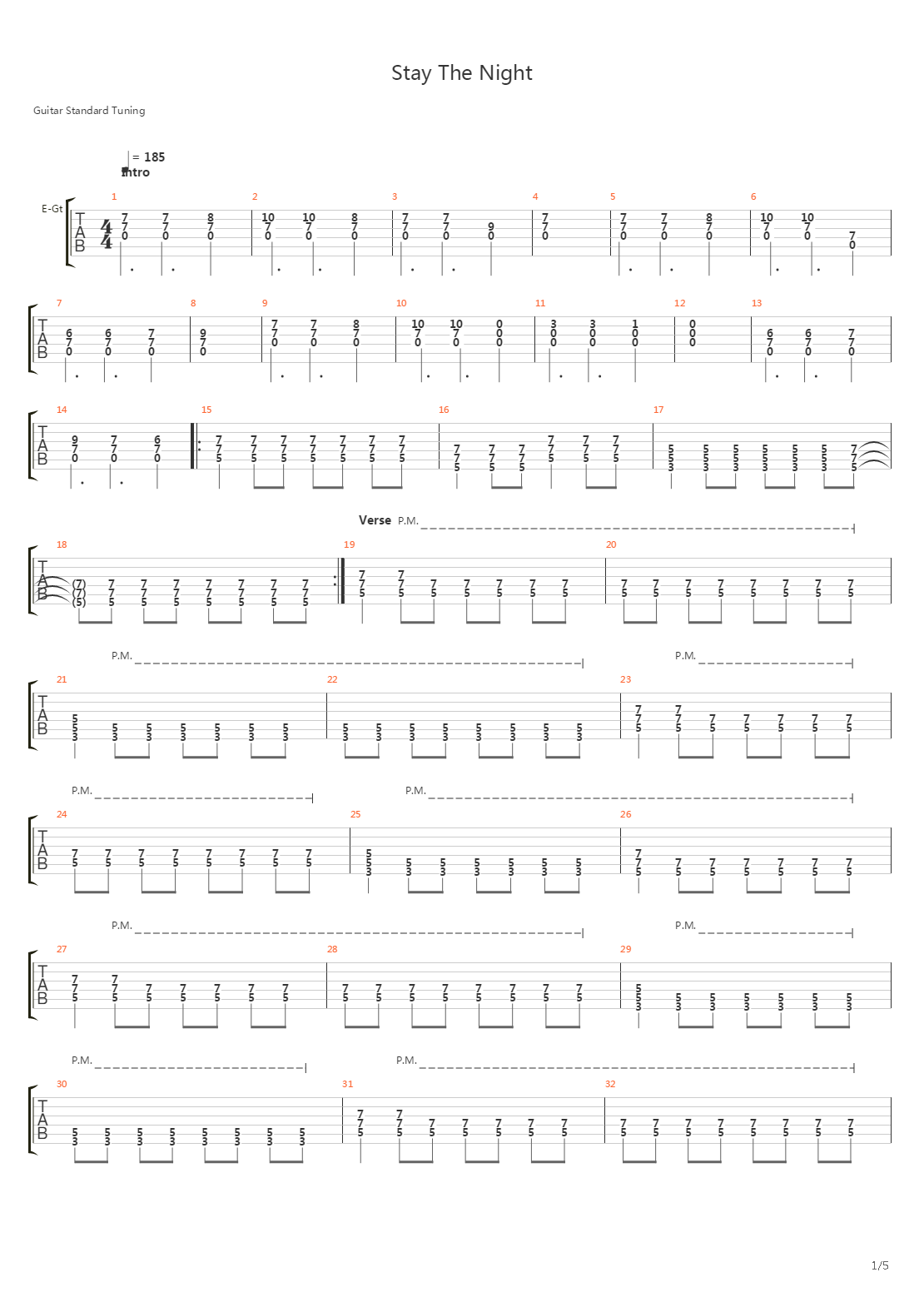 stay the night吉他谱