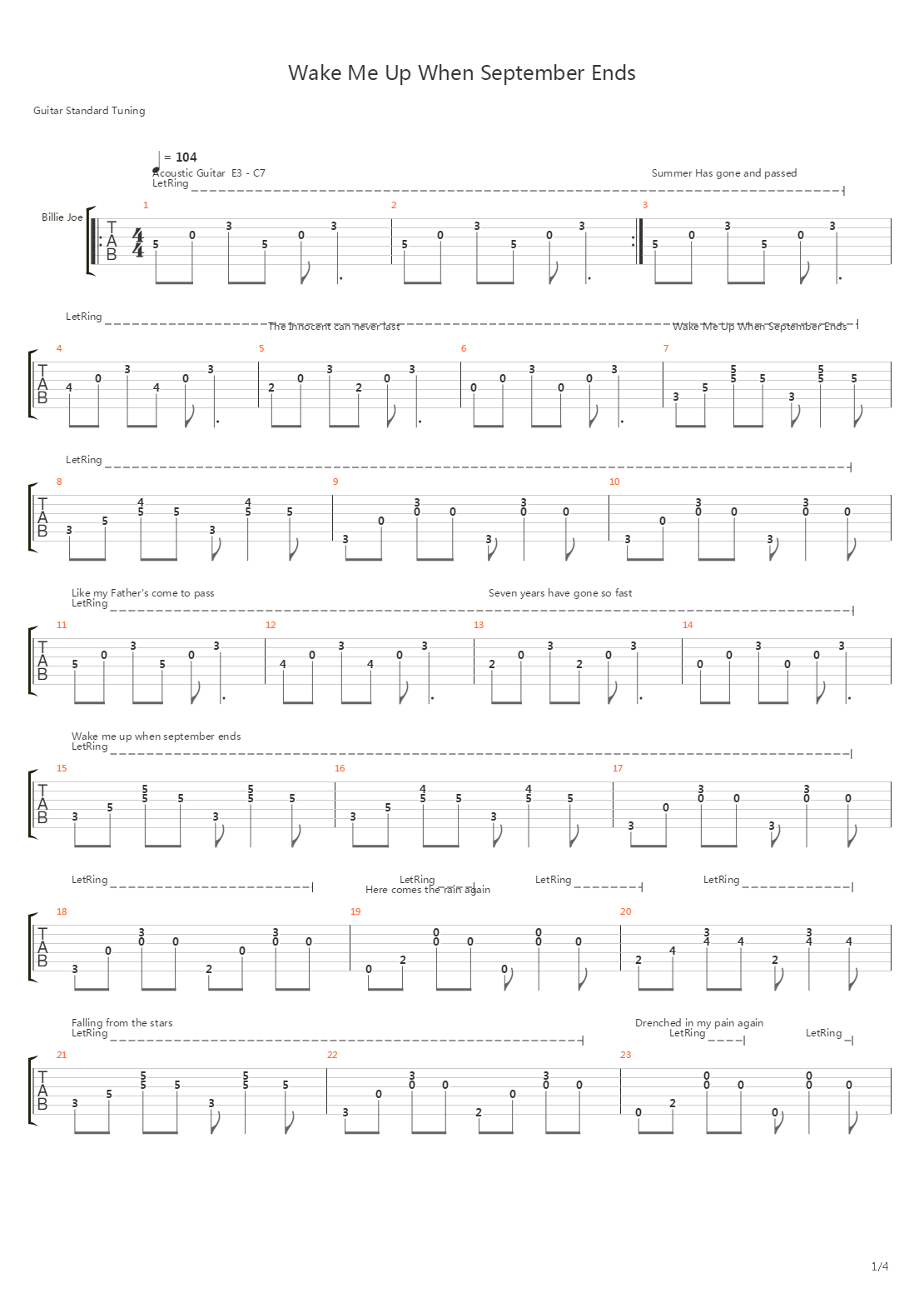 wake me up when september ends(12)吉他谱