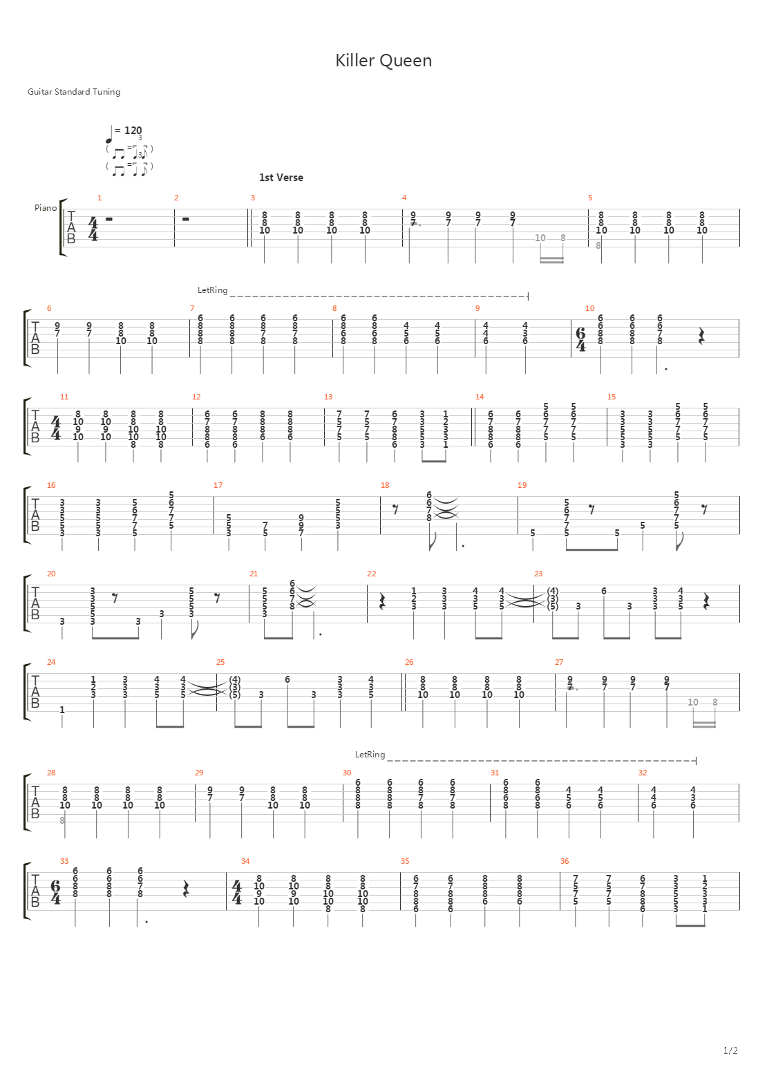 killer queen吉他谱