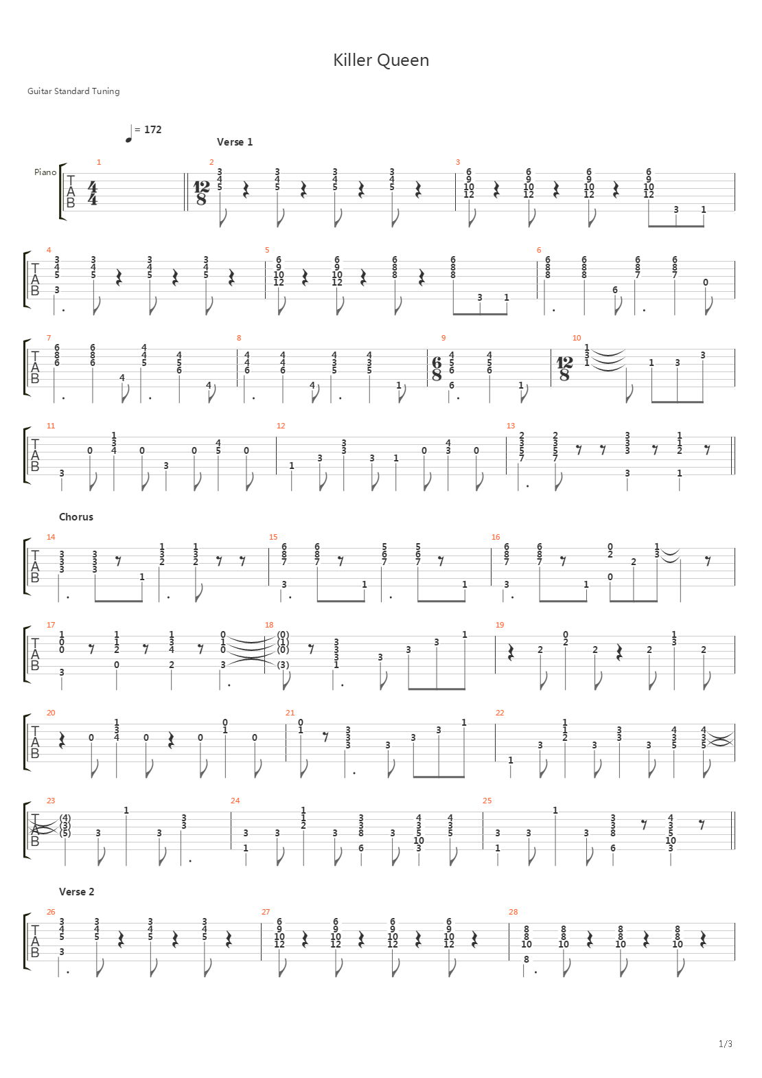 killer queen吉他谱