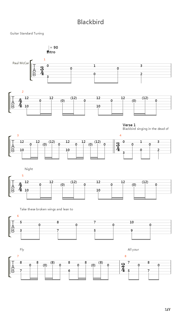 blackbird吉他谱