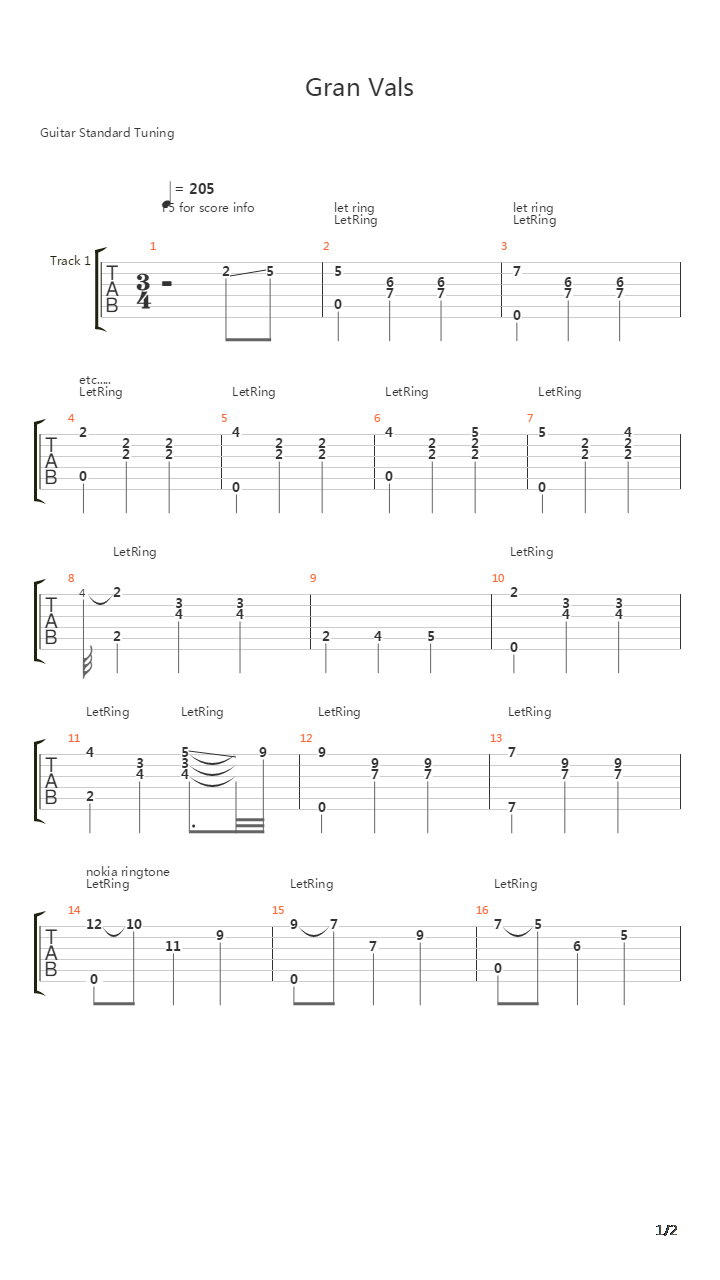 gran vals吉他谱