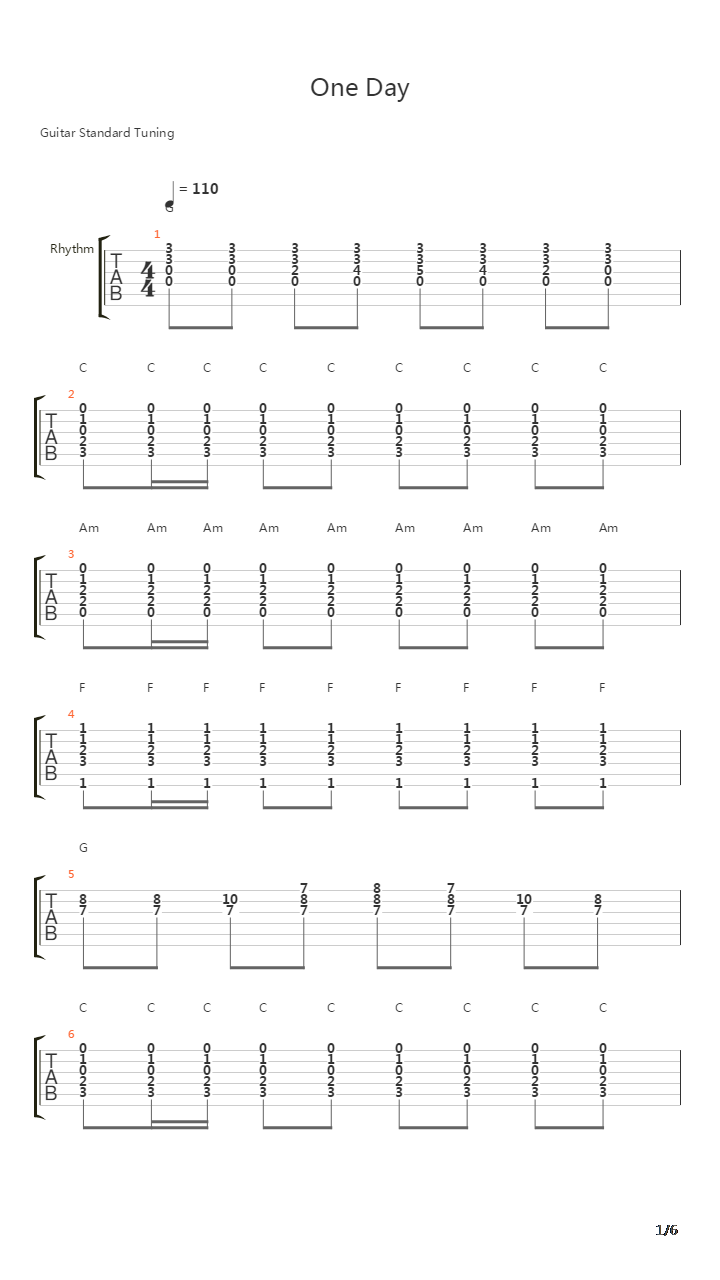 one day吉他谱