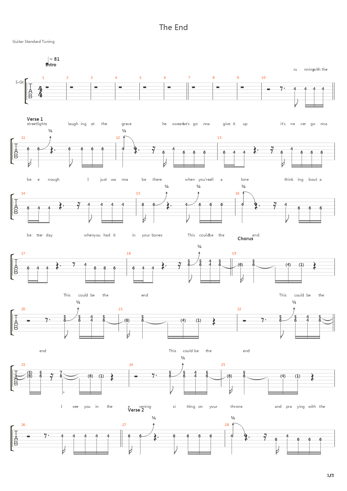 the end吉他谱