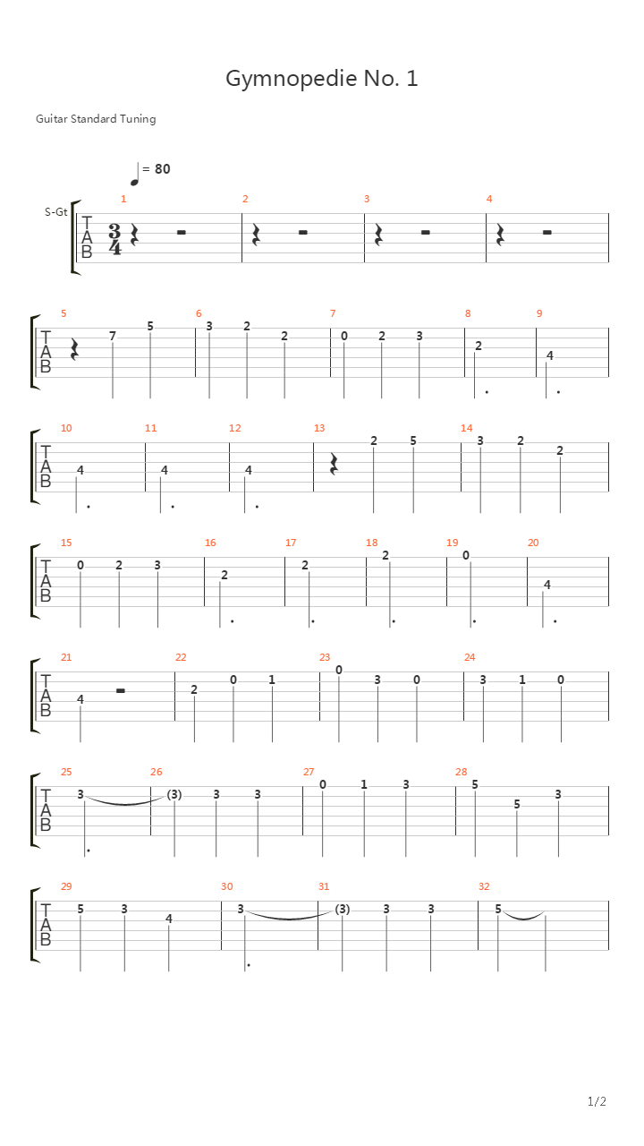 gymnopedie no.1吉他谱