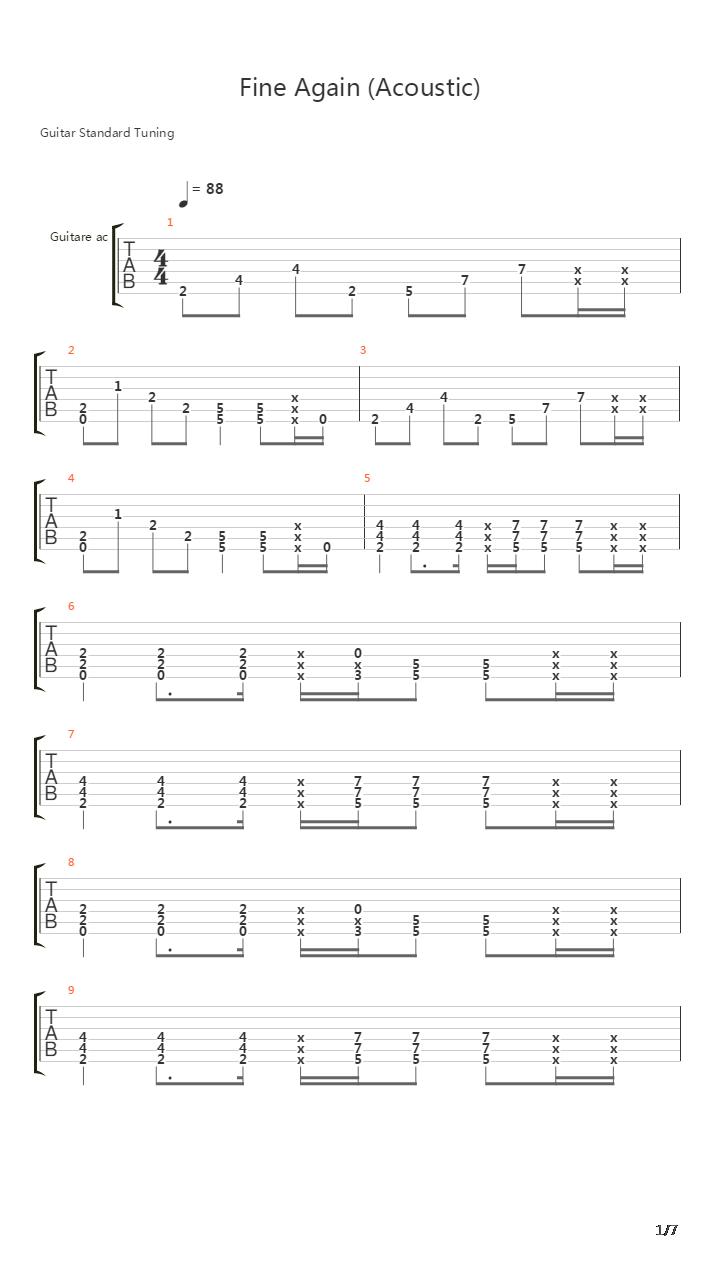fine again吉他谱