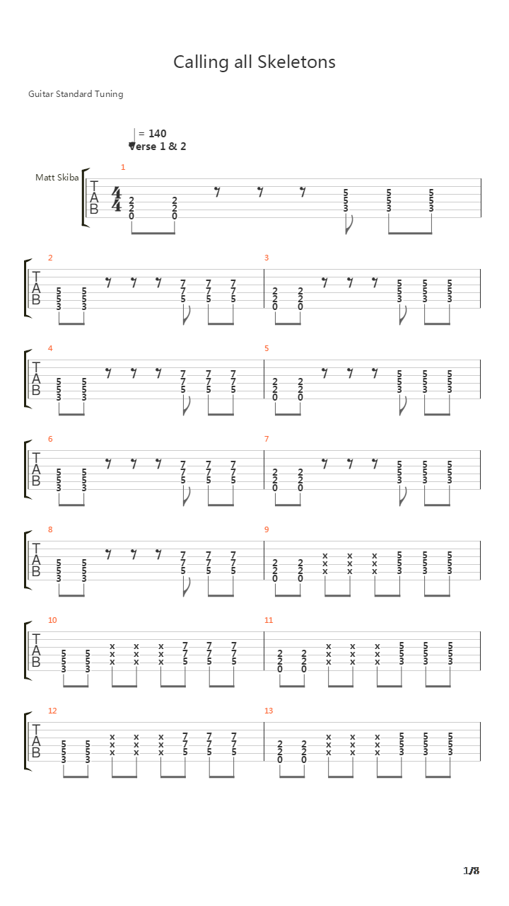 calling all skeletons吉他谱