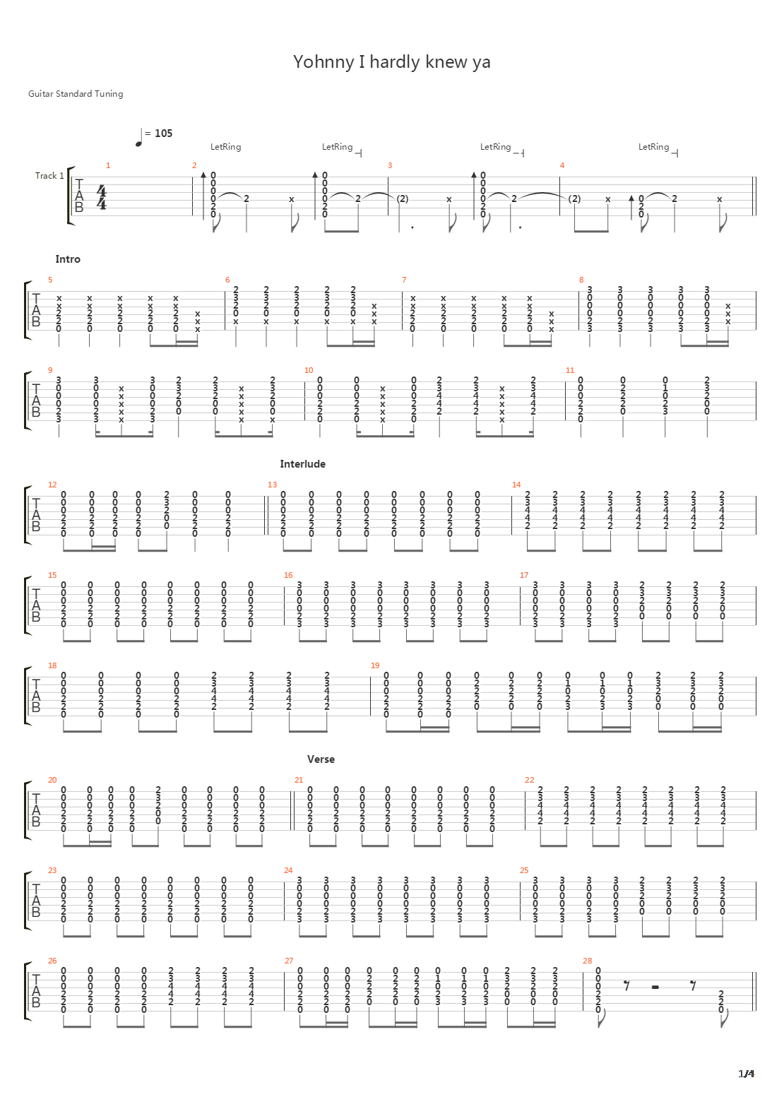 johnny i hardly knew ya吉他谱