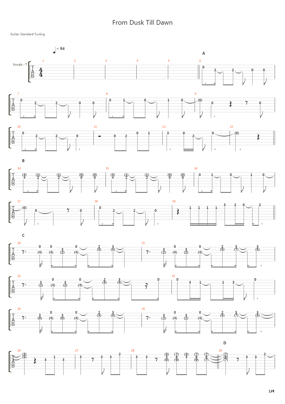 from dusk till dawn吉他谱