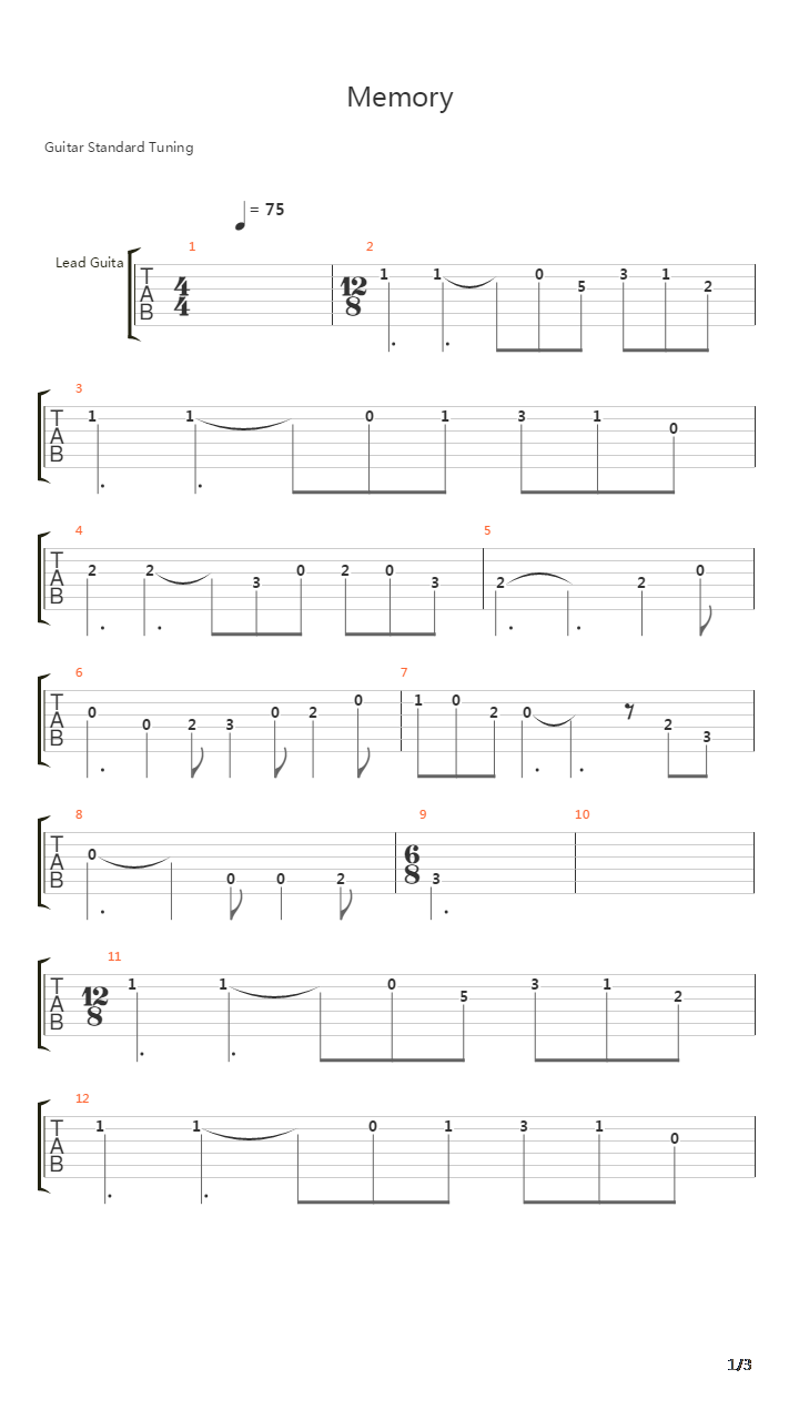 memory吉他谱