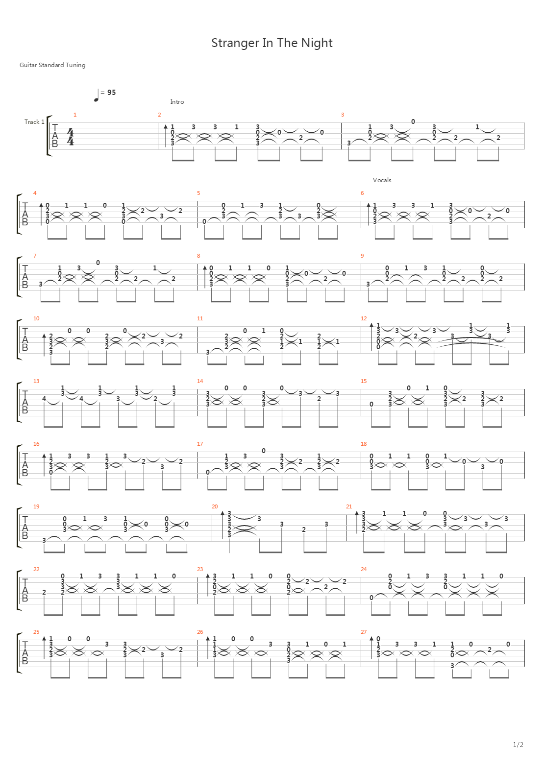 stranger in the night吉他谱