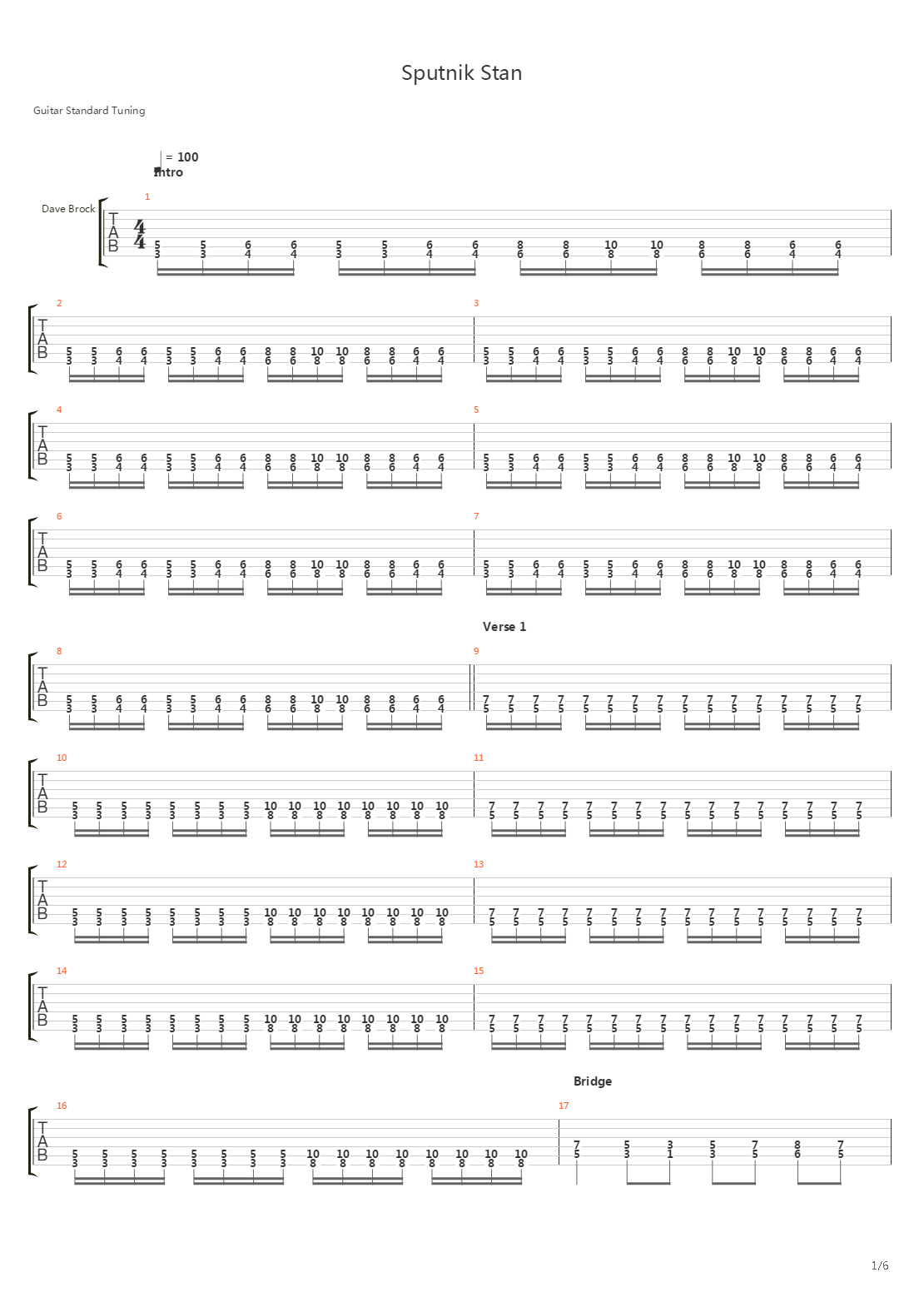 sputnik stan吉他谱