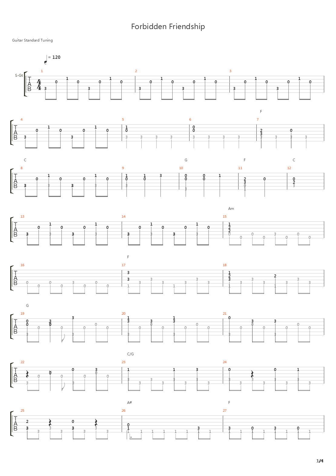 forbidden friendship吉他谱
