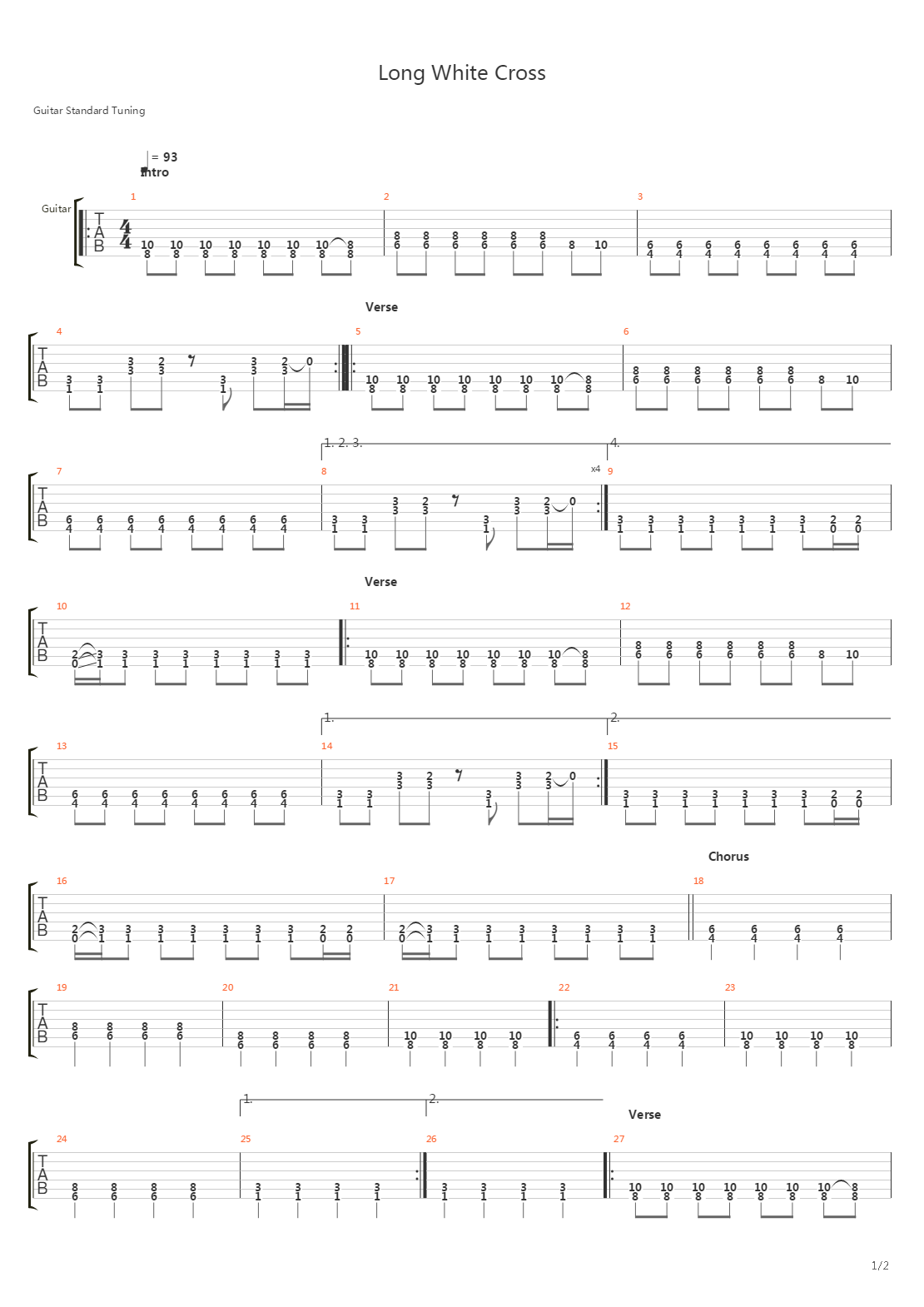 long white cross吉他谱(gtp谱)_pluto