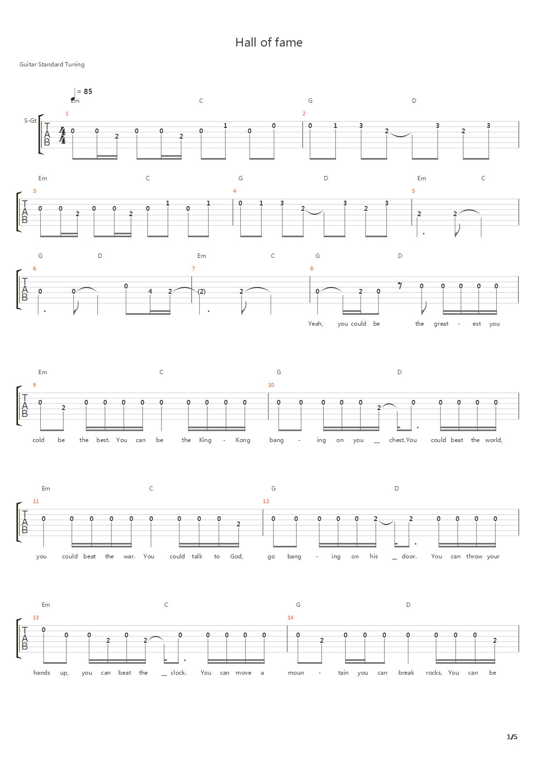 hall of fame吉他谱