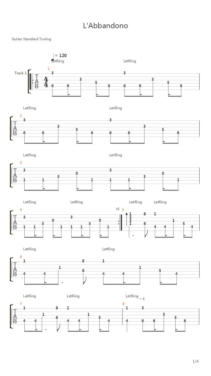 l abbandono吉他谱
